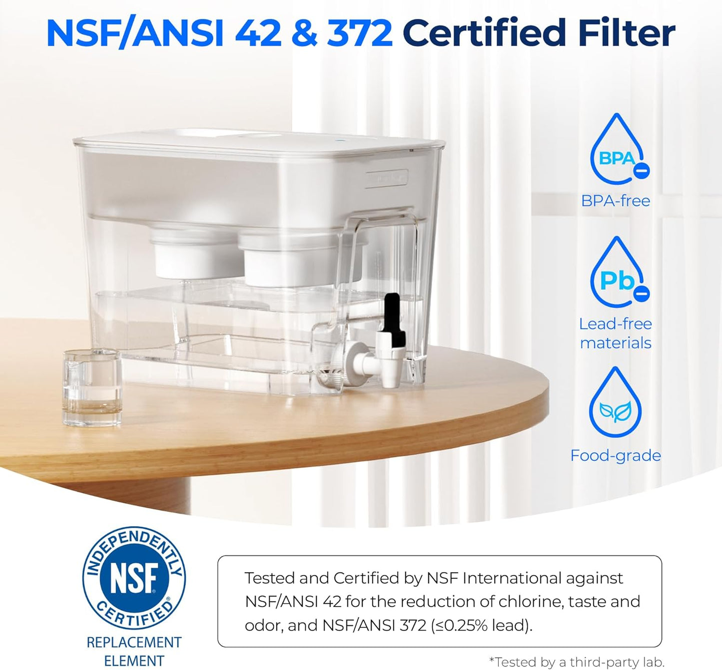 Waterdrop 40 Cup Dual Filter Dispenser, 8X Faster Filtration, 400-Gallon Lifespan, Water Filter Dispenser for Home/Office, 2 Replacements, 10X Longer Lifetime, Reduces Chlorine, PFOA/PFOS๏ผWhite