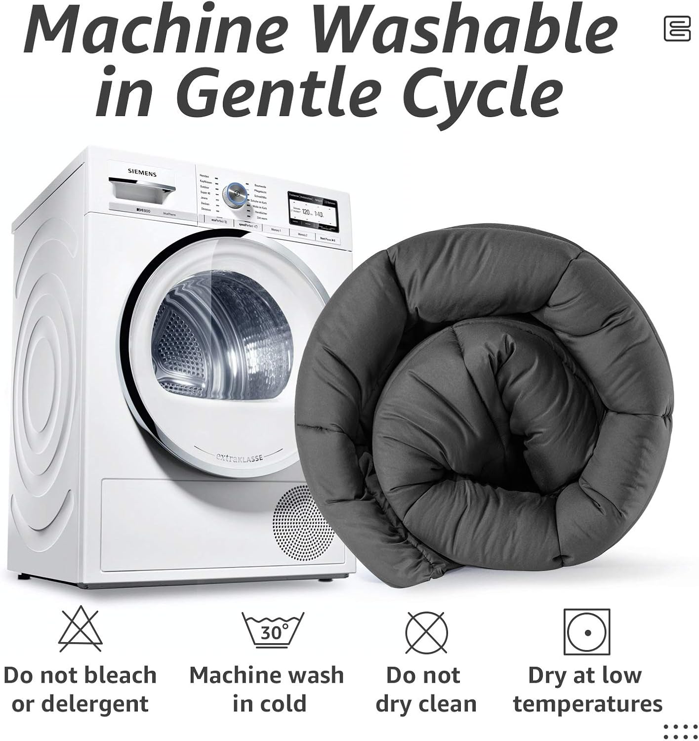 HYLEORY All Season California King Size Bed Comforter - Cooling Down Alternative Quilted Duvet Insert with Corner Tabs - Winter Warm - Machine Washable - Grey, 96 x 104 Inch