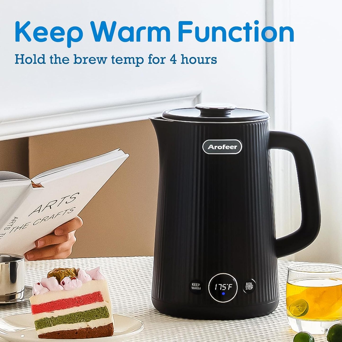 1.7L(57oz) Large Electric Kettle Temperature Control, 7+Cups Electric Tea Kettle for Coffee&Tea, 2 quarts Big Hot Water Kettle Electric with,1200W,Keep Warm-Black