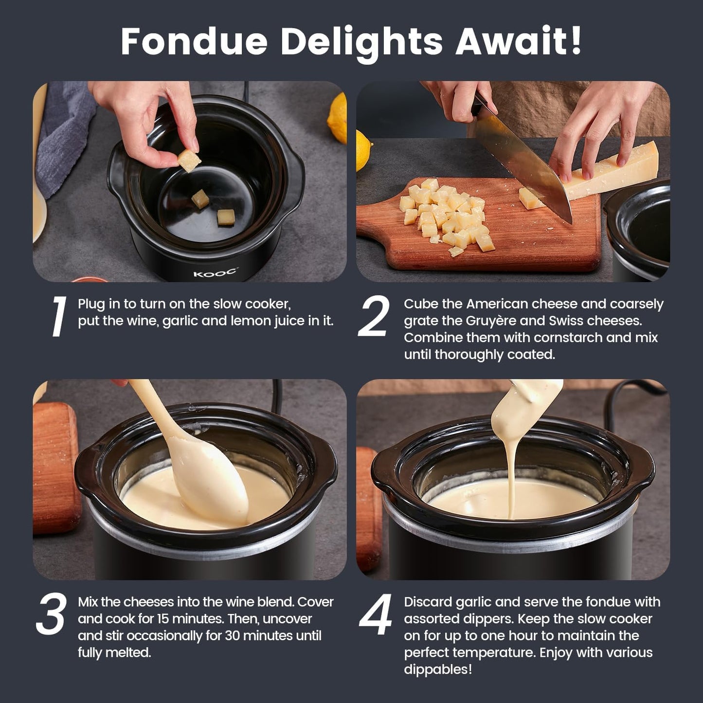 KOOC Small Slow Cooker, 0.65 Quart, Free Liners Included, Upgraded Ceramic Pot, Nutrient Loss Reduction, Sauces, Stews & Dips, Stainless Steel, Black, Round