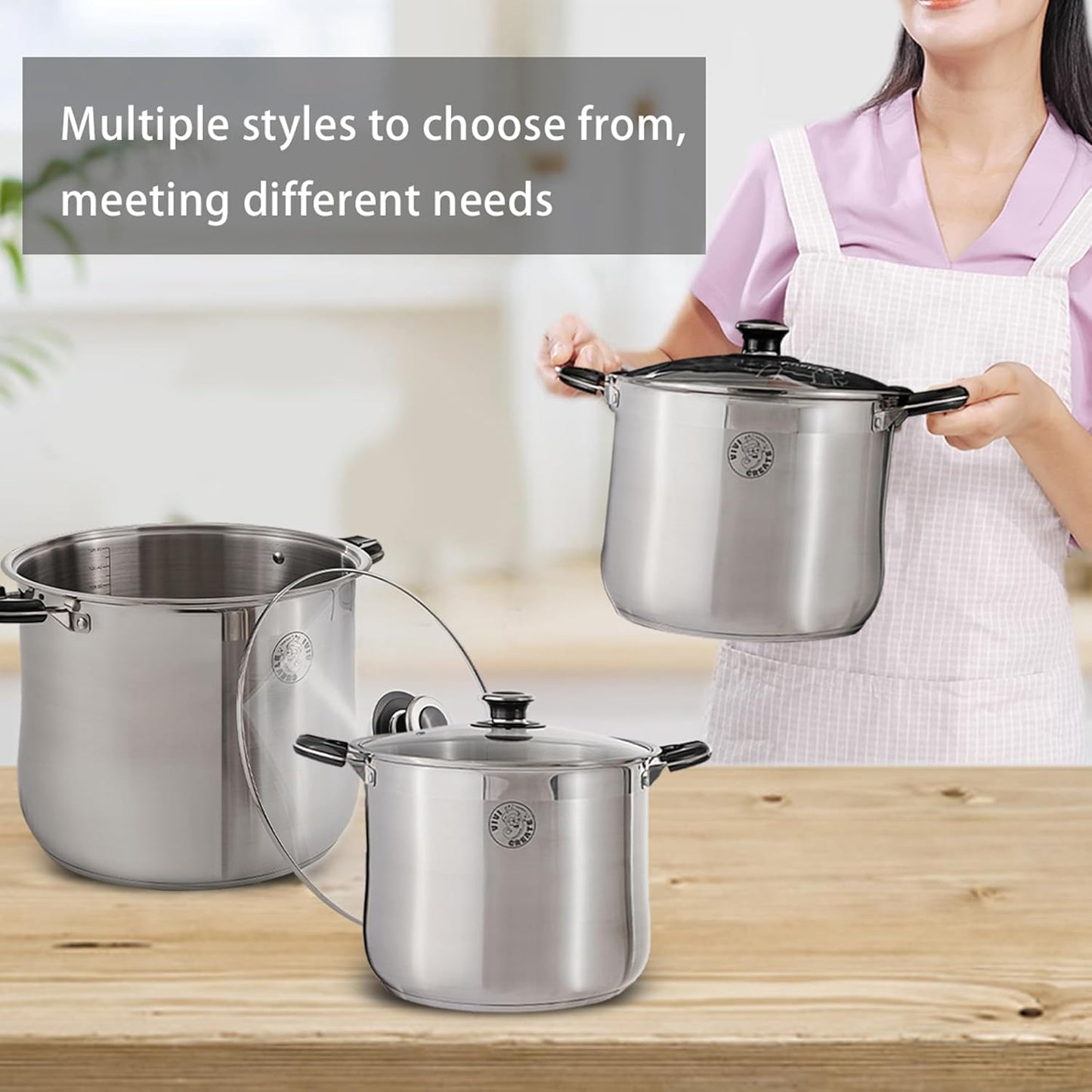 Vivicreate Stainless Steel Stock Pot with Lid Induction Compatible Soup Pot Heavy Bottom Cooking Pot with Built in Scale Olla de acero inoxidable para inducción