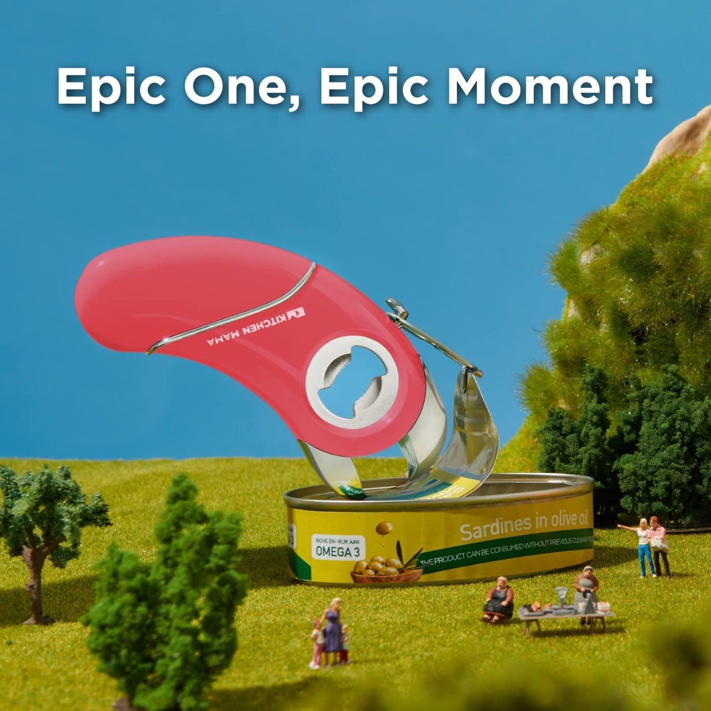 Kitchen Mama Epic One Multifunction Opener: Magnetic Bottle Opener, Beer Soda Opener, Effortless Jar Lid Opener for Seniors and Elderly with weak Hands and Arthritis, Essential Kitchen Gadget (Red)