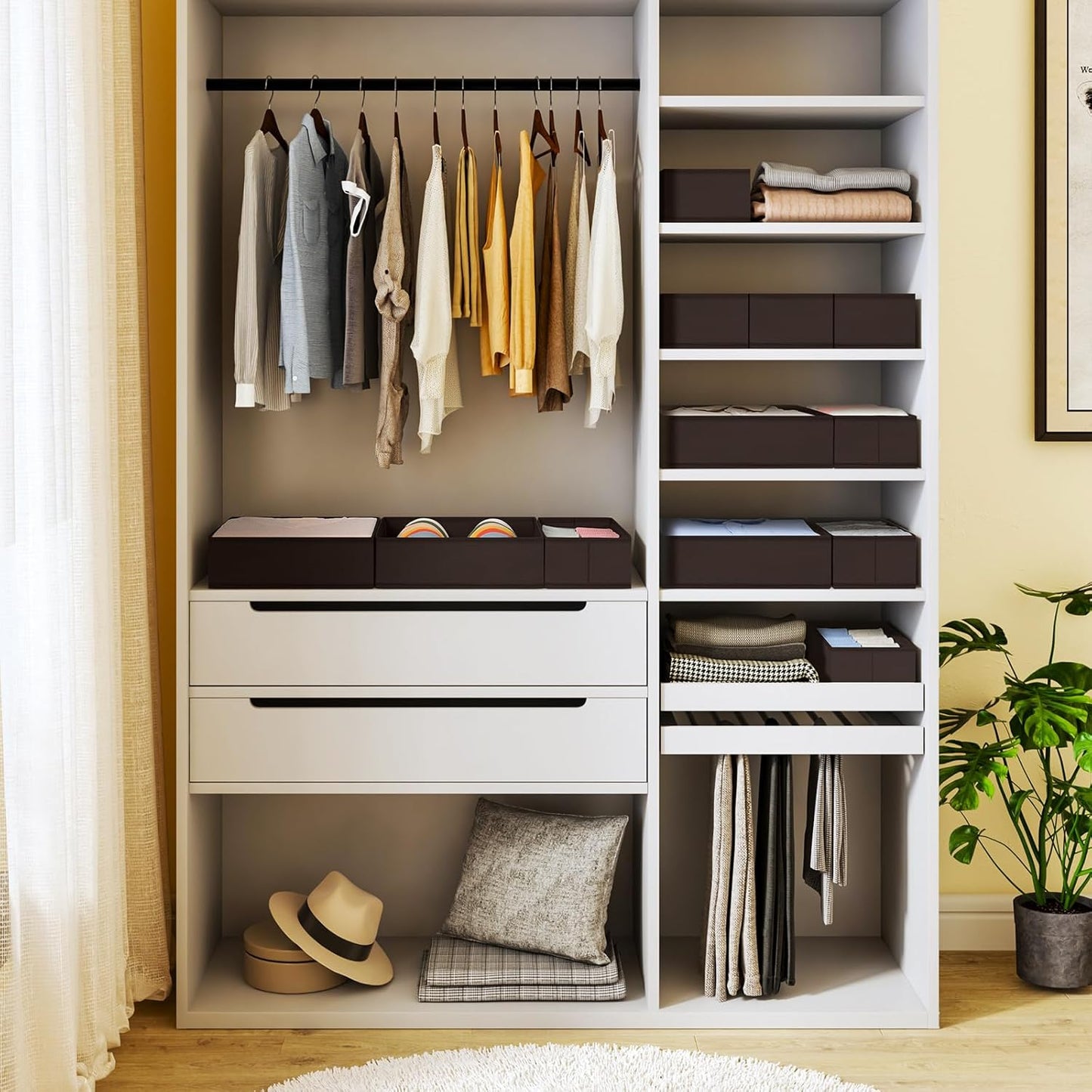 DIMJ Drawer Organizer Clothes, 12 Pack Underwear Organizer, Foldable Closet Organizers, Sock Organizer Bra Organizer, Fabric Dresser Organizer for Clothes, Bra, Socks, Tie (Brown)