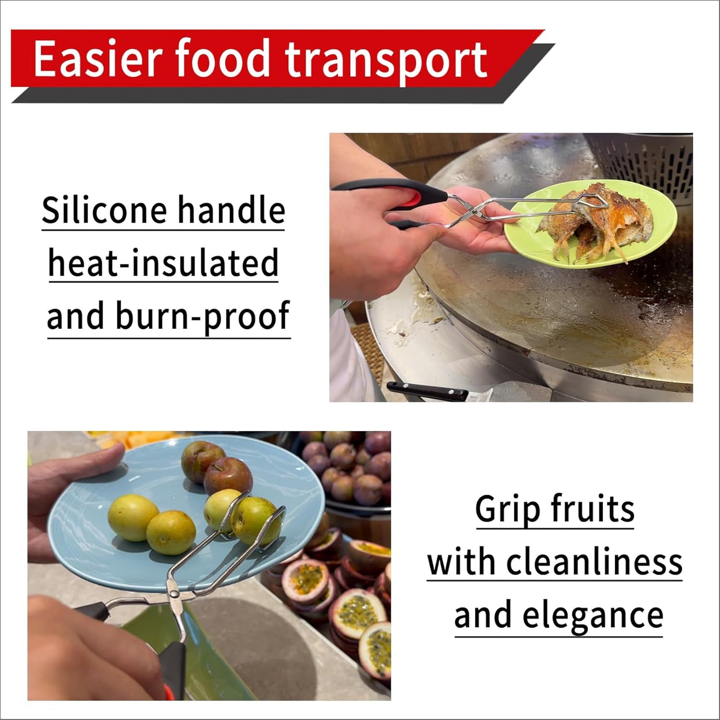 Stainless Steel Scissor Tongs 9.25-Inch, 11-Inch, and 13-Inch Set, Set of 3