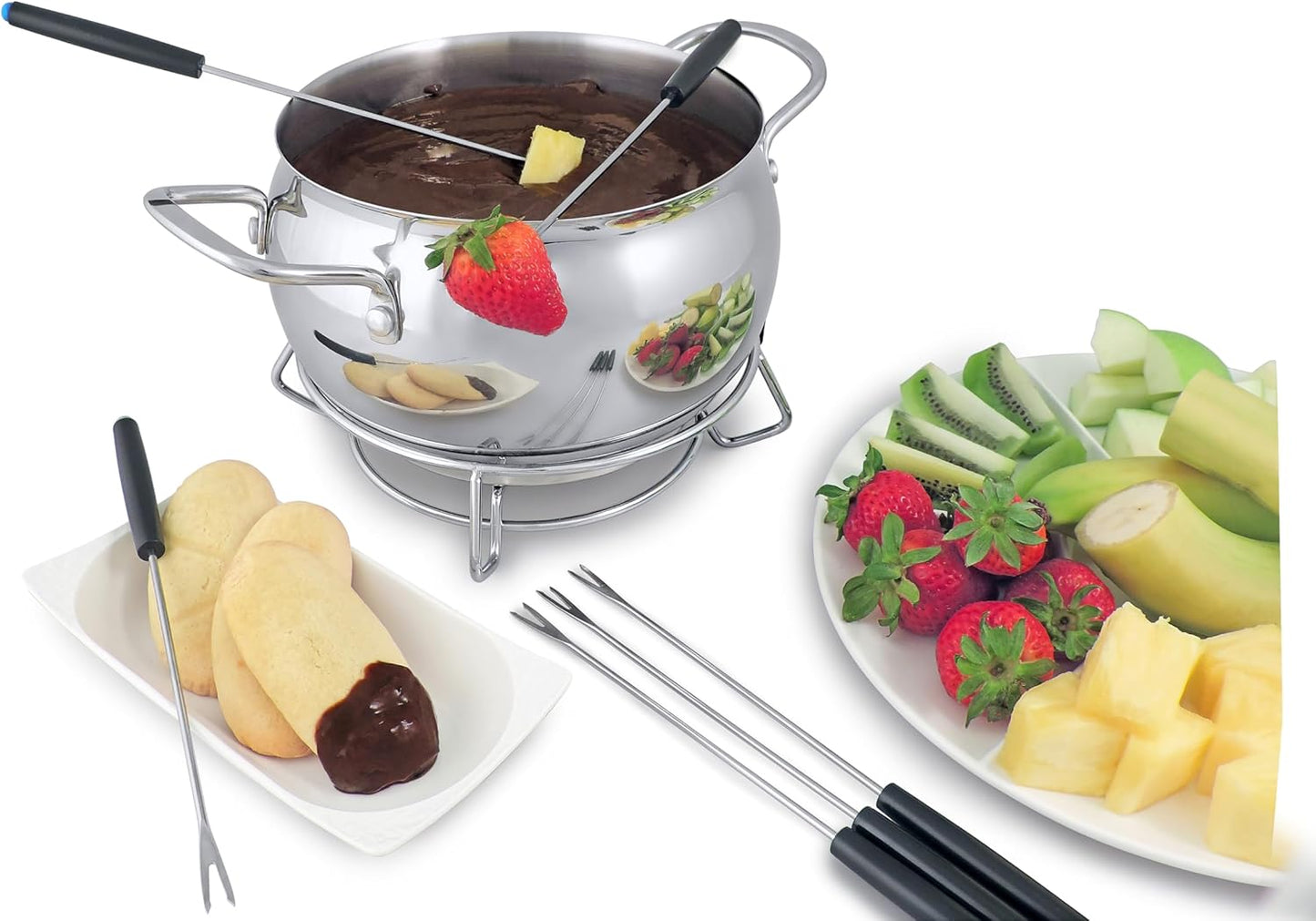 Swissmar Mont Brule 9 Pieces Electric Fondue Set - Perfect Cheese & Chocolate Melting Pot for Dipping - Versatile Fondue Maker & Ideal Gift for Entertaining, Weddings, or Housewarming - 2.1Q / 2L