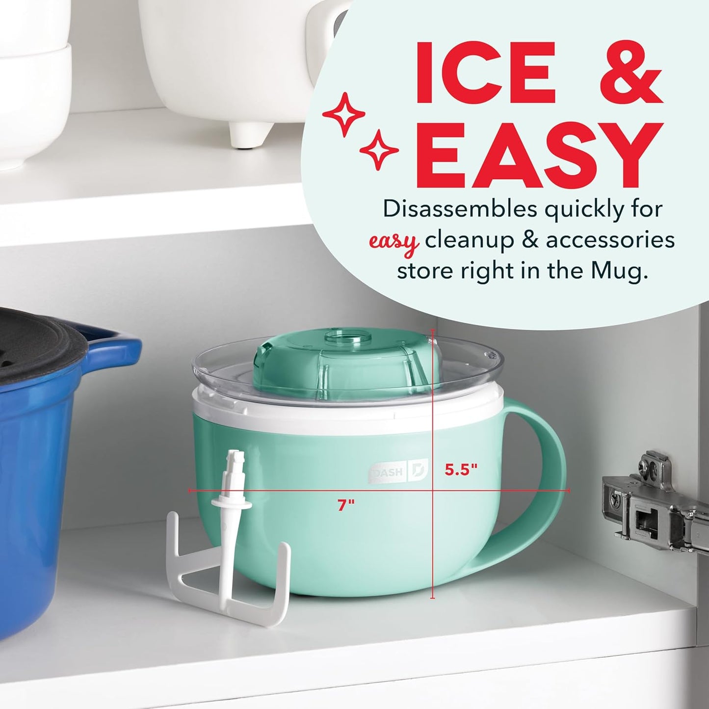 DASH My Mug Ice Cream Maker Machine (Aqua): Multi-Purpose Soft Serve Ice Cream Machine with (2) Bowls for Homemade Gelato, Sorbet, Frozen Yogurt, Built-In Ingredient Chute, Easy to Clean and Store