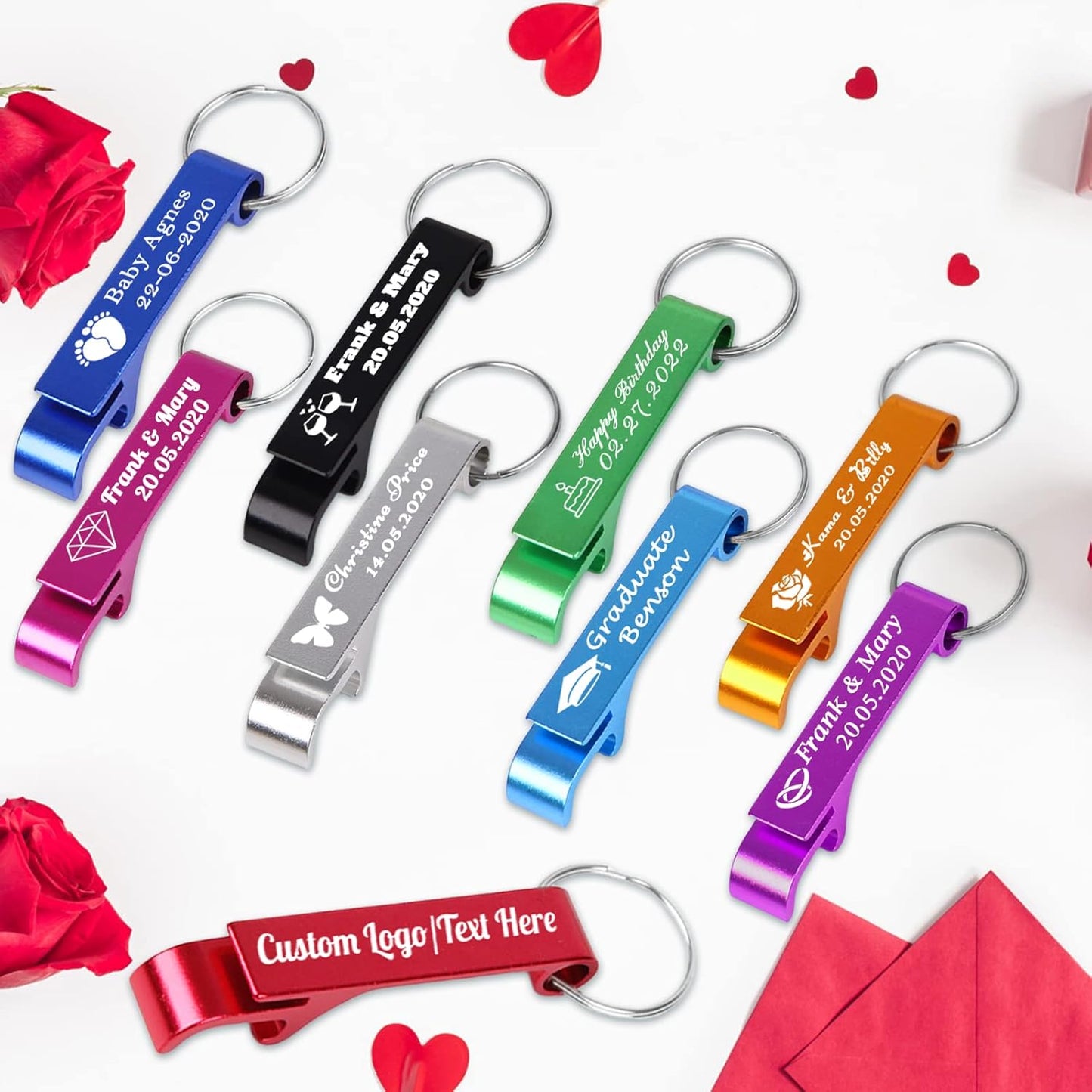 100PCS Personalized Bottle Opener Keychain Bulk Custom Beer Bottle Opener with Logo Text Engraved Wedding Bottle Opener Favors Customized Gifts for Guests Baby Shower Birthday Party-Gold