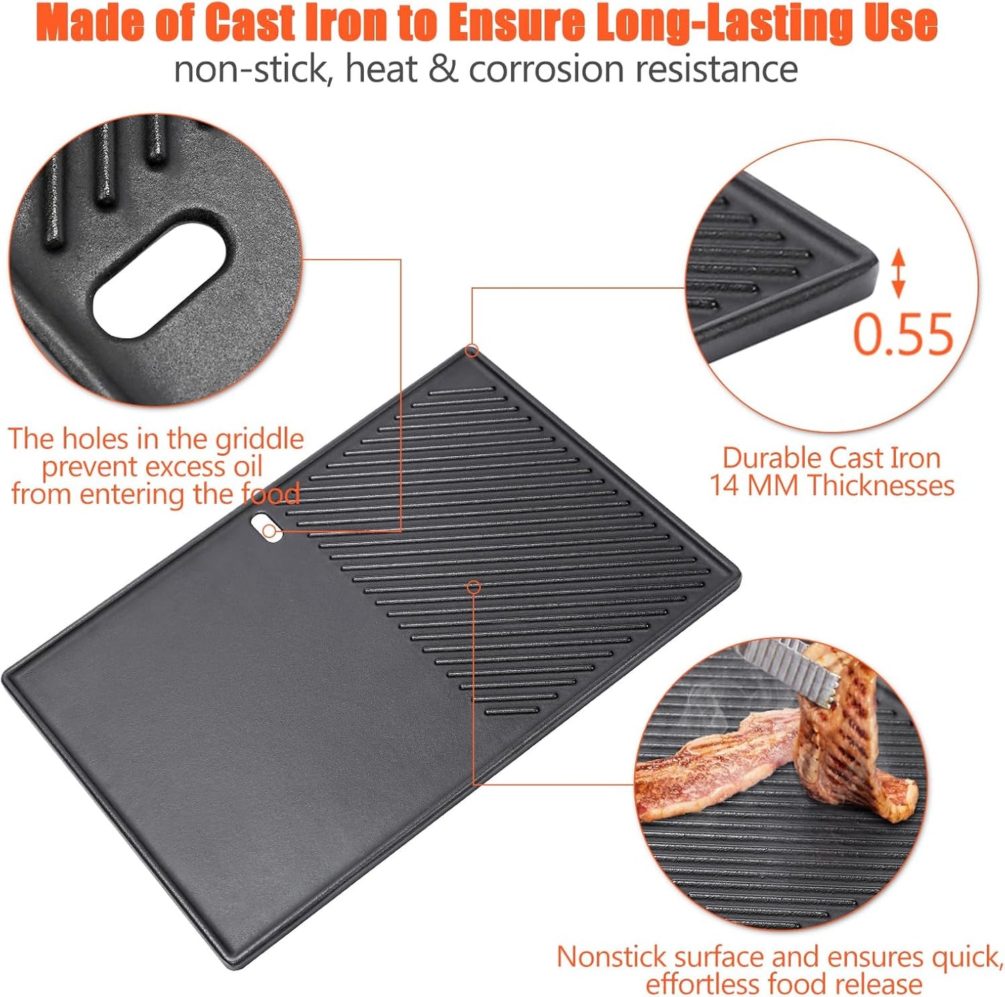 Grill Griddle and Grates for Weber Spirit 300, E-310, GS4 Spirit II 300 Series Grills, Genesis Silver/Gold B & C, Genesis 1000-3500, Reversible Cast Iron 7598 Griddle Plate, 7638 Grill Grate