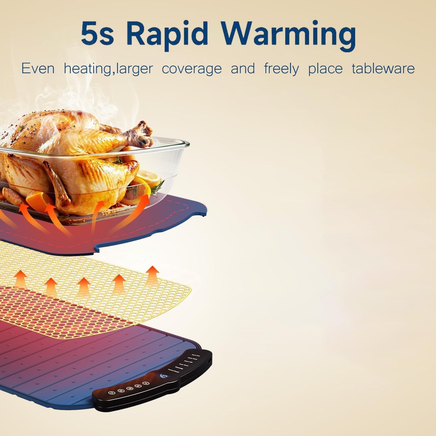 Warming Mat for Food, Food Warming Mat with 7 Temp Master Adjustable Warming Tray, Thermochromic Line, Electric Warming Tray for Buffets Party, Food Warmers