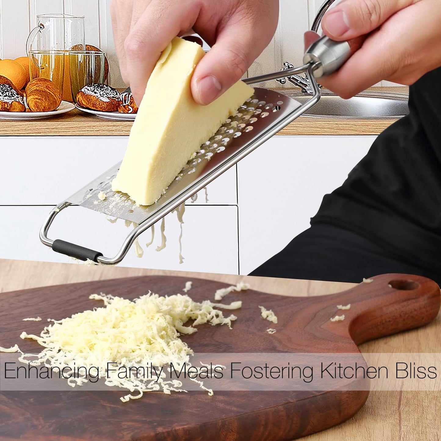 Professional-Grade Lemon Zester with Fine Blades, Lightweight Cheese/Vegetable Grater, Solid Wood Handle Design - Rust-Resistant, Durable, Essential Kitchen Tool (B2)