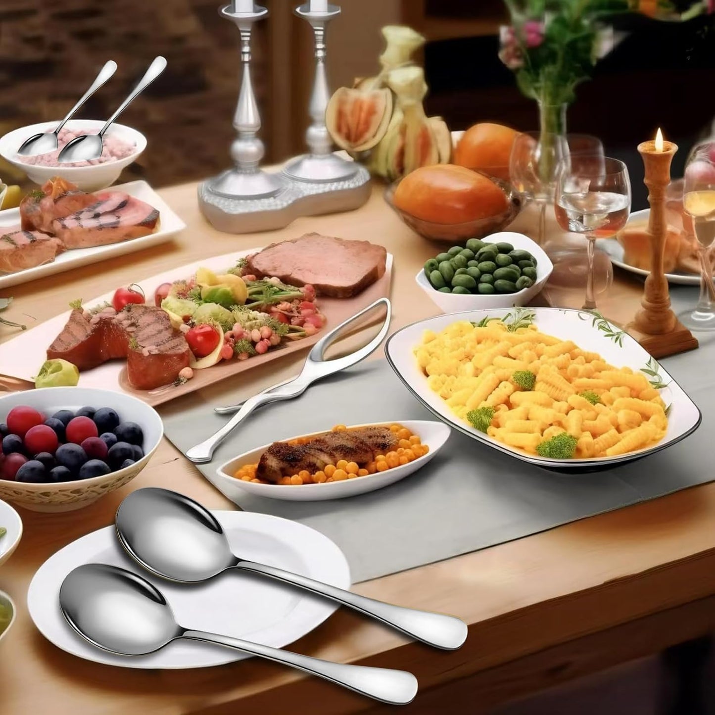 Stainless Steel Serving Spoons Set - 8 Large Spoons for Parties/Kitchen/Buffet, Dishwasher Safe, 10-Inch