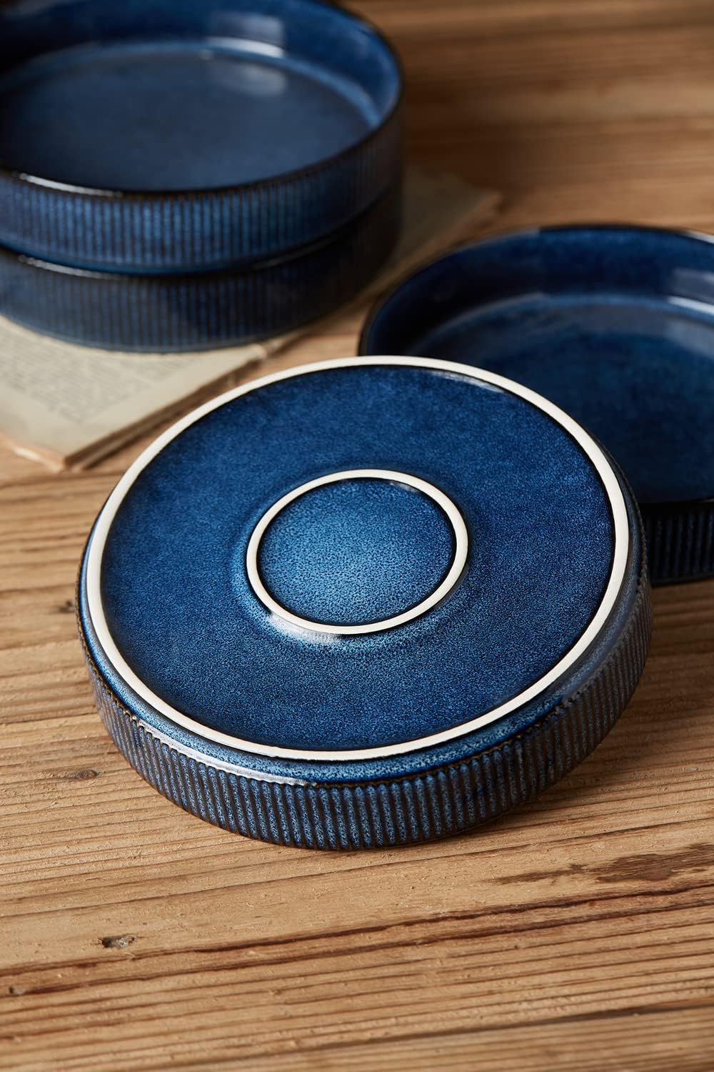 famiware Star 8.25" Pasta Bowls, Large Dinner Bowls Set of 4, Salad Bowl Plates, Shallow Bowls for Eating, Nebulas Blue