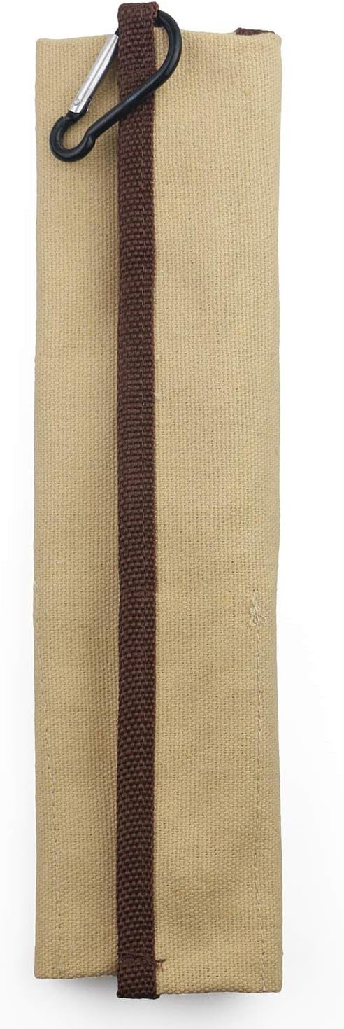 Portable 6 Pieces Flatware Set, 304 Stainless Steel Knife, Fork, Spoon, Chopsticks, Metal Straw, Cleaning Brush, Durable Travel Cutlery Set, Beige Pouch Bag, Black