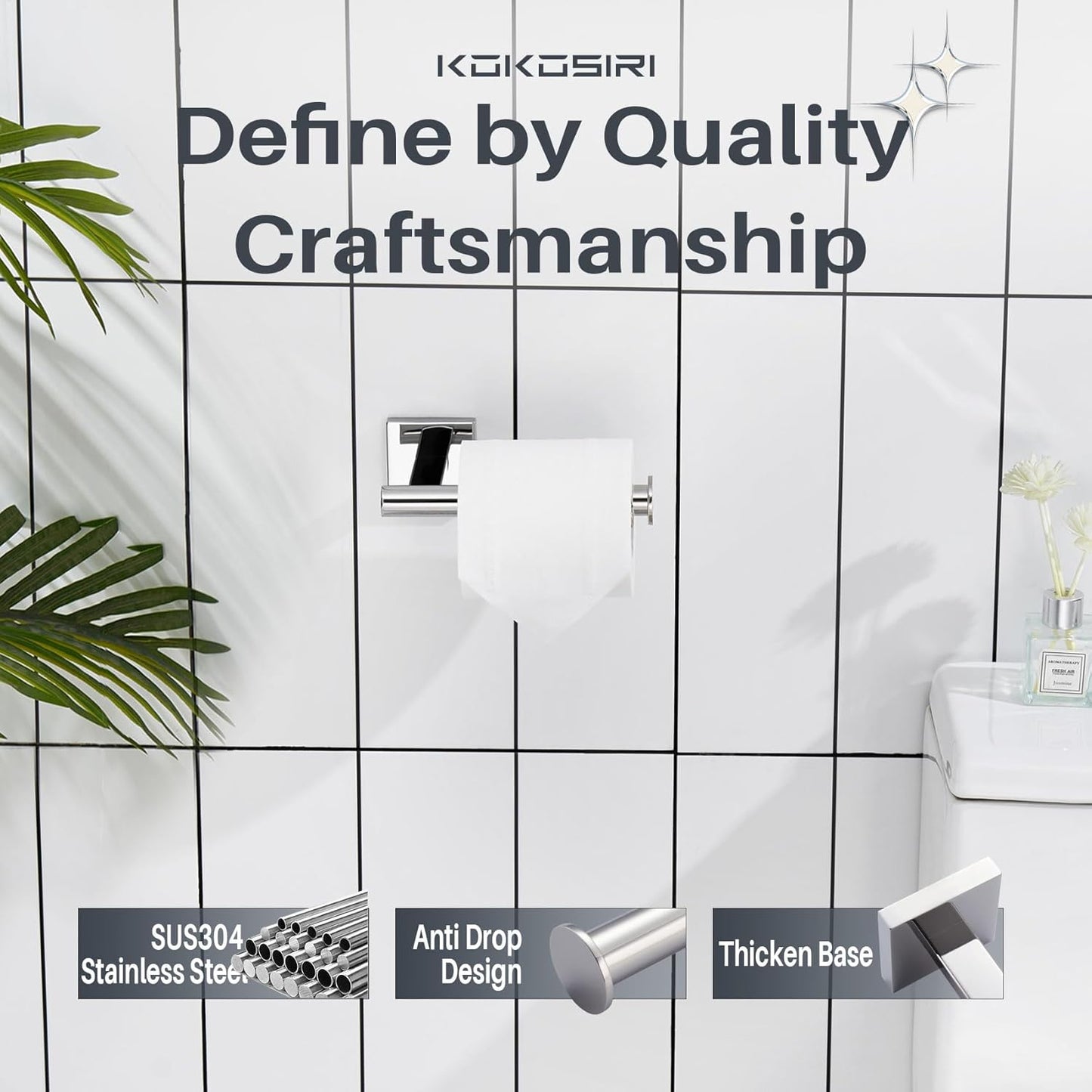 KOKOSIRI Toilet Paper Holder for Bathroom Toilet Roll Holder Hold Mega Rolls Wall Mounted, Polished Chrome Stainless Steel 2 Pack, B2008CH-P2