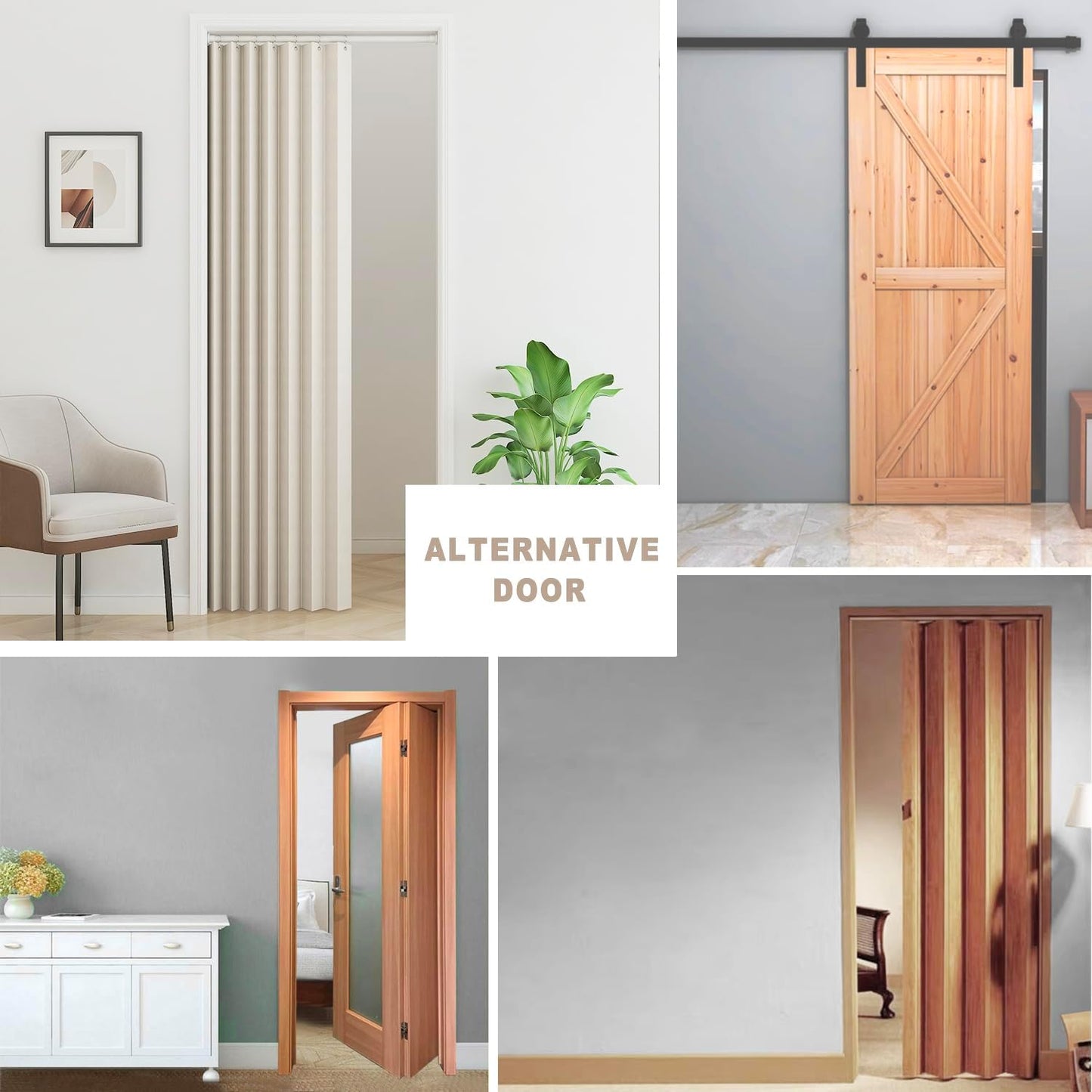 Vatge Accordion Style Door Curtains for Doorways - Laundry Room Curtains for Doorway, Folding Accordion Doors for Closets with No Door, 1 Panel with Tieback, W52 x L78, Beige