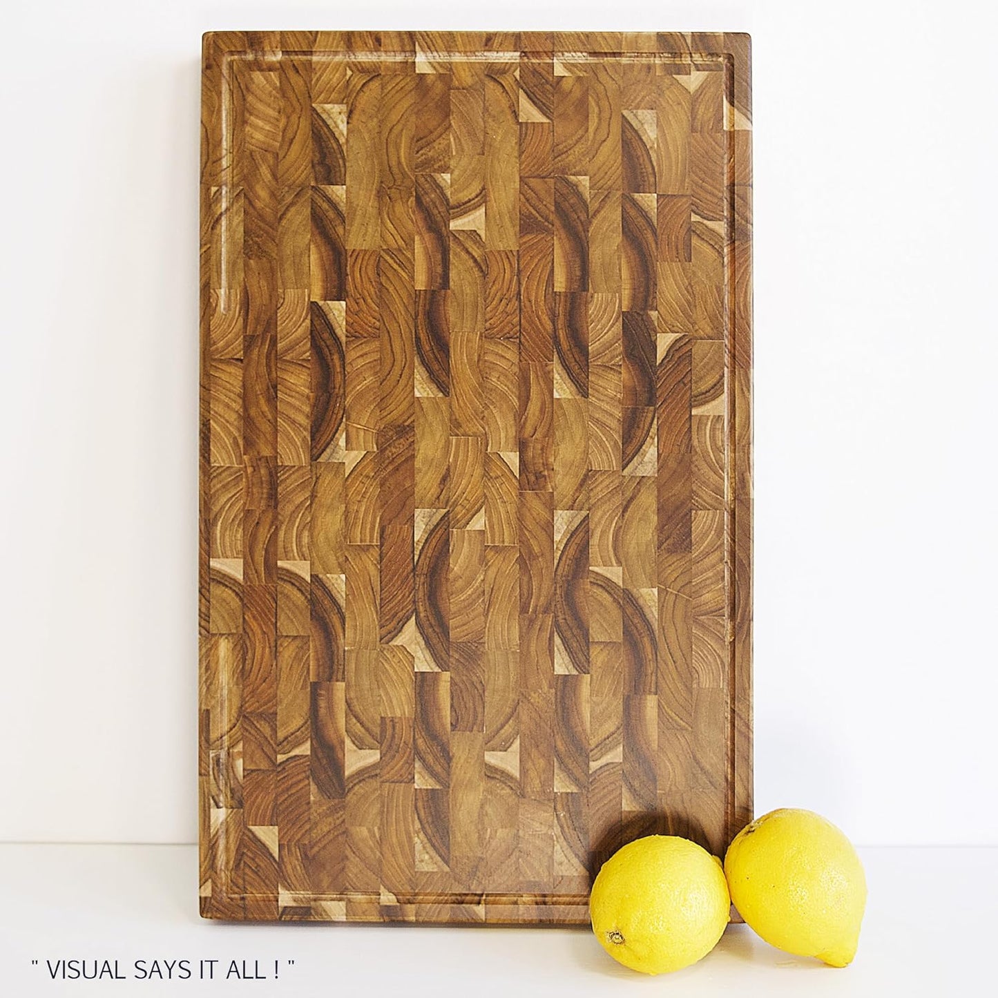 Teak Cutting Boards for Kitchen (ExtraThick 1.7"). Premium Quality Butcher Block, Charcuterie Board. Heavy Duty End Grain Wood Chopping Board 15.7"L x 10.2"W with Handle (Oil bottle & Plate included)