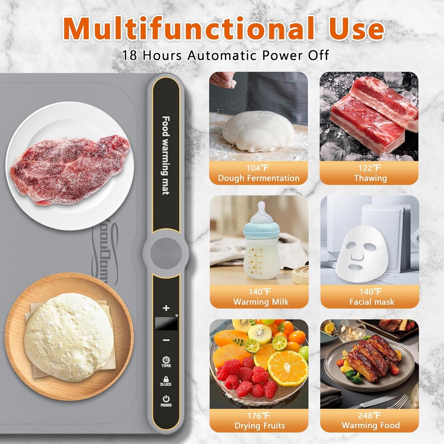 Electric Warming Mat for Food - Warming Tray with 9 Temperature Settings and 6 Hours Timer, Heating Mat for Food with Full Surface Heating for Buffets Party Gatherings and Daily Use(Gray)