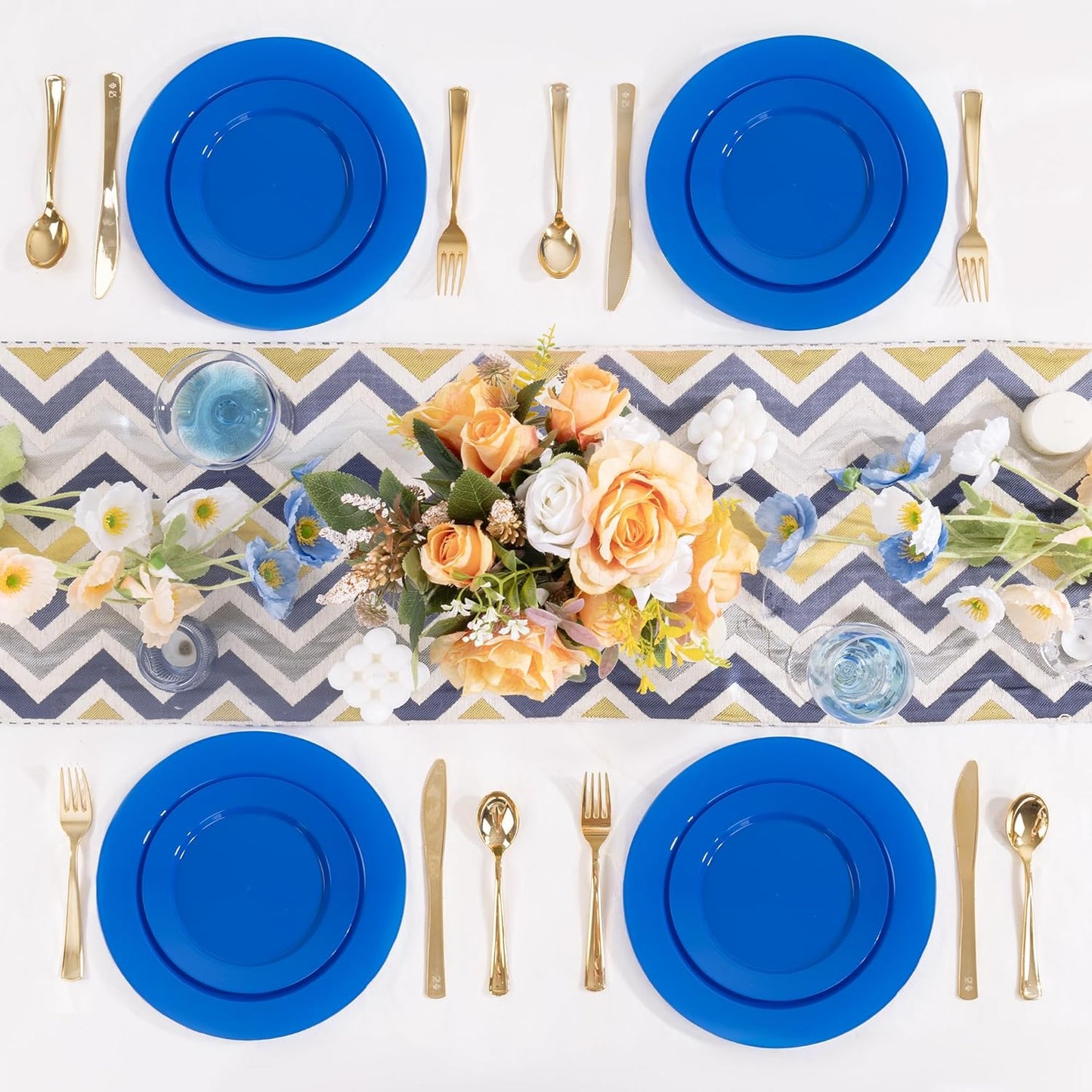 I00000 200 Pcs Blue Plastic Plates, Disposable Party Plates Include 100 Blue Dinner Plate 10’’ and 100 Plastic Dessert Plate 7’’ Perfect for Birthday, Party & Wedding