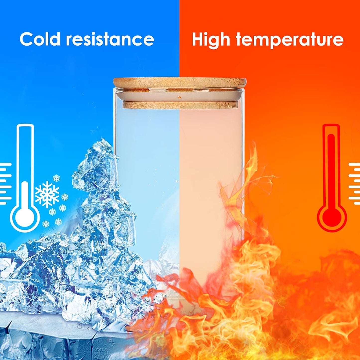 Glass Food Storage Containers Jars with Airtight Bamboo Lid 20 oz 9 pcs, 590 ml Pantry Organization Jar, Glass Terrarium with Lid, Spice, Flour and Sugar Container, Canister Set for Kitchen Counter