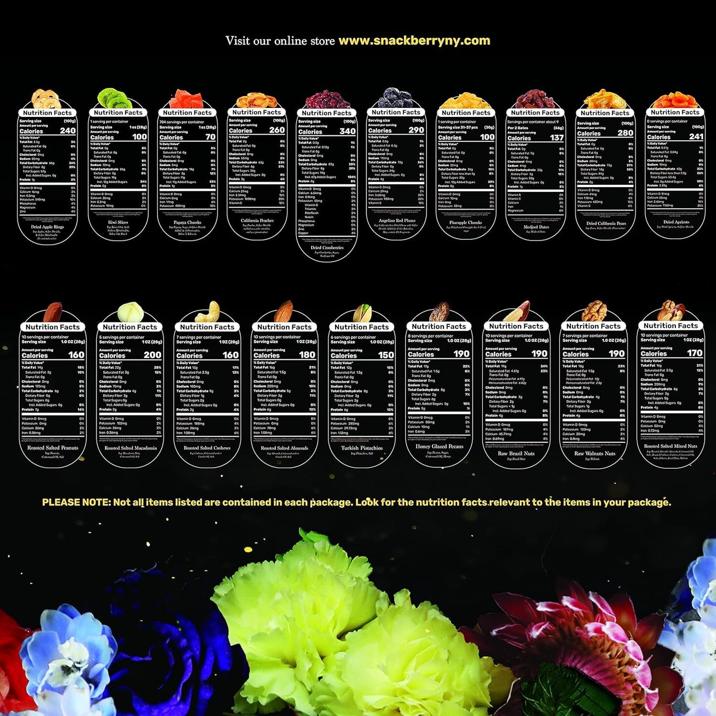 Dried Fruit & Nuts Gift Basket Arrangement Platter, Gourmet Food Snack Box, For Christmas, New Years, Birthday Care Package, Healthy Kosher - Her Him - 12 Snackberry Assortment (3-Pack)