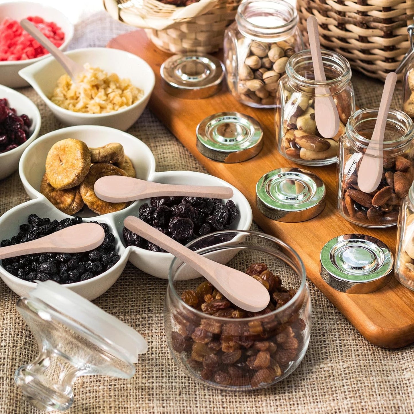 Boao 100 Pcs Small Wooden Spoons, 3.5'' L, Mini Wood Natural Tiny Spoons Wooden Little Teaspoons for Jars Sugar Creamer Honey Spices Salt Kitchen Supplies (Wood Color)