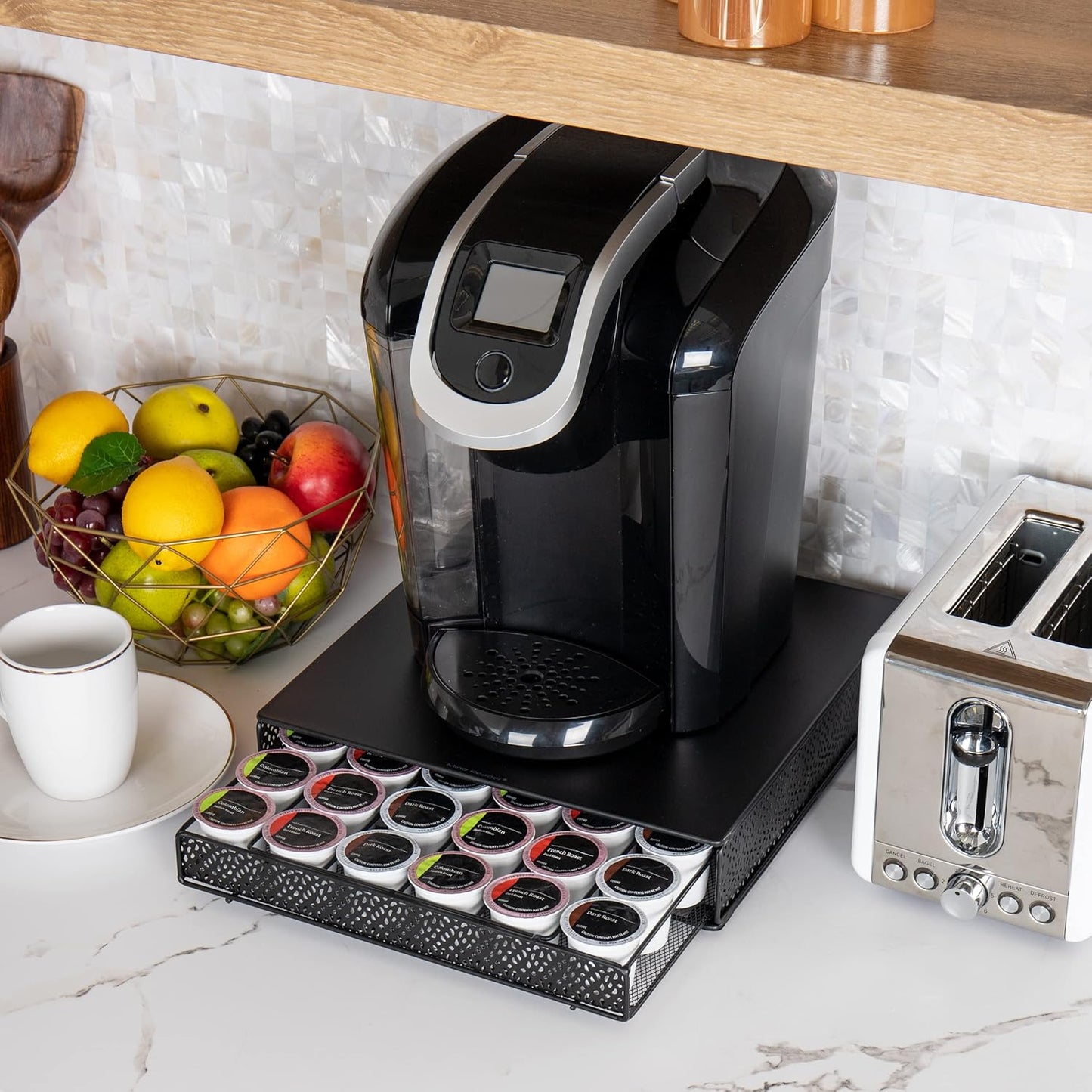 Mind Reader Single Serve Coffee Pod Drawer, 36 Pod Capacity, Countertop Organizer, Metal, 12.75" L x 13" W x 3" H, Black