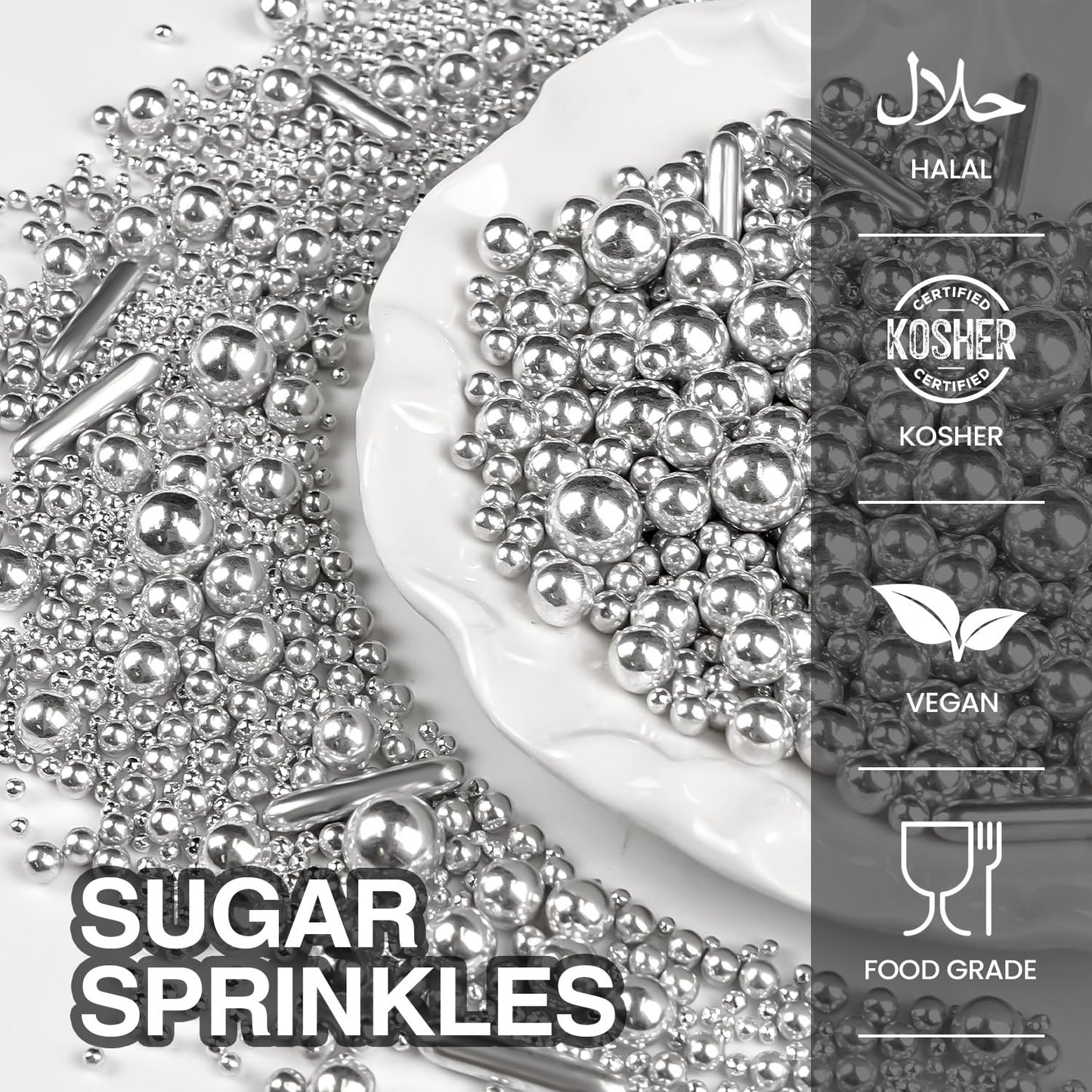Silver Pearl Rods Sprinkles, Edible Sugar Candy Mix Size, 150g/5.29oz, Baking Cake Decoration, Food Grade, Cake Toppers, Easter, Celebration, Wedding Party Supplies