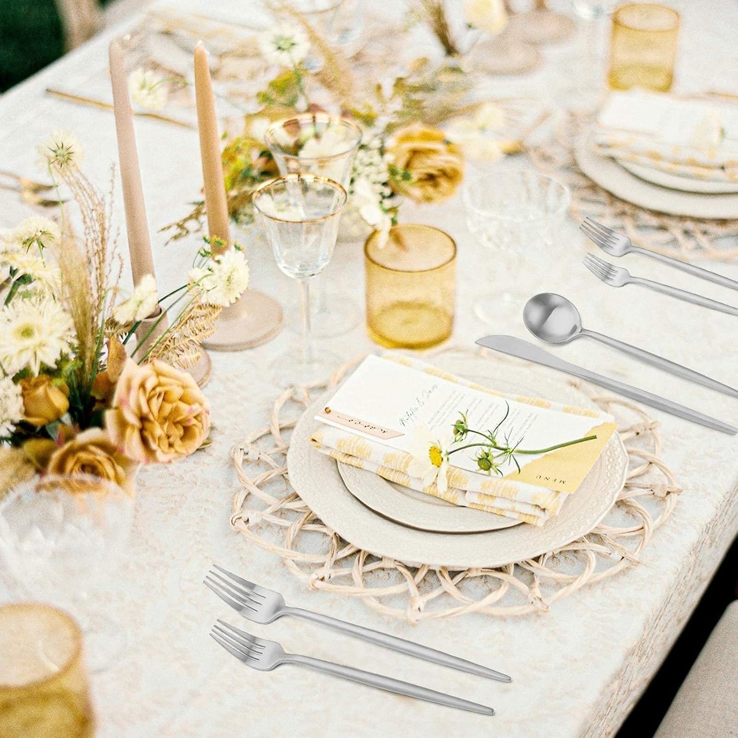 Matte Silverware Set , Oliviola 20-Piece Stainless Steel Flatware Cutlery Set Service for 4, Satin Finish Kitchen Utensil Set, Dishwasher Safe