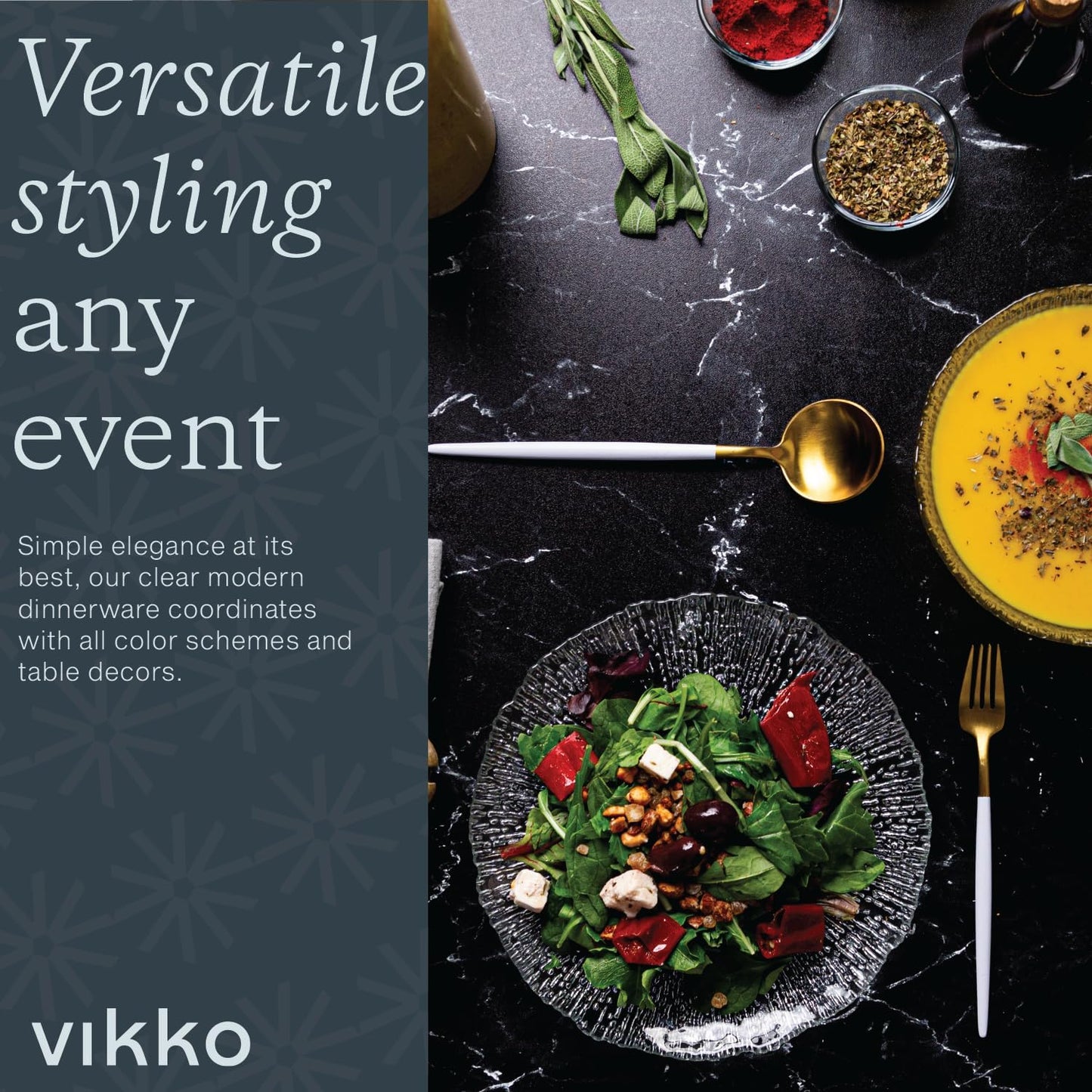 Vikko Salad Plate, Set of 6 Glass Plates, 8.5 Inch Dessert, Salad, Appetizer Plate, Elegant Textured Glass Design, Stackable Plates For Special Occasion, Dishwasher Safe