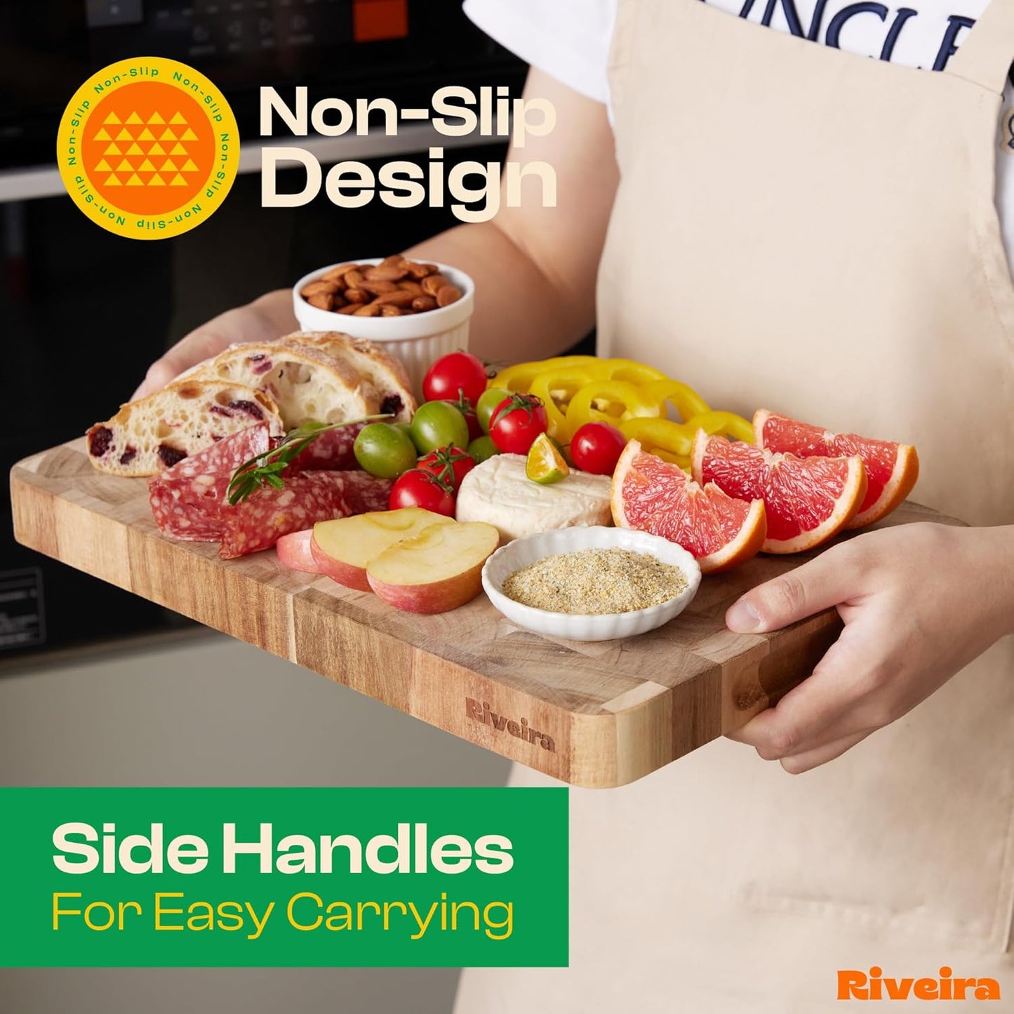 Riveira Acacia Wood Cutting Board – Gourmet Acacia Grandeur: 24 x 18 Wooden Cutting Board – Natural Wooden Cutting Boards For Kitchen Decorative – Innovative Juice Grooves Acacia Wooden Chopping Board