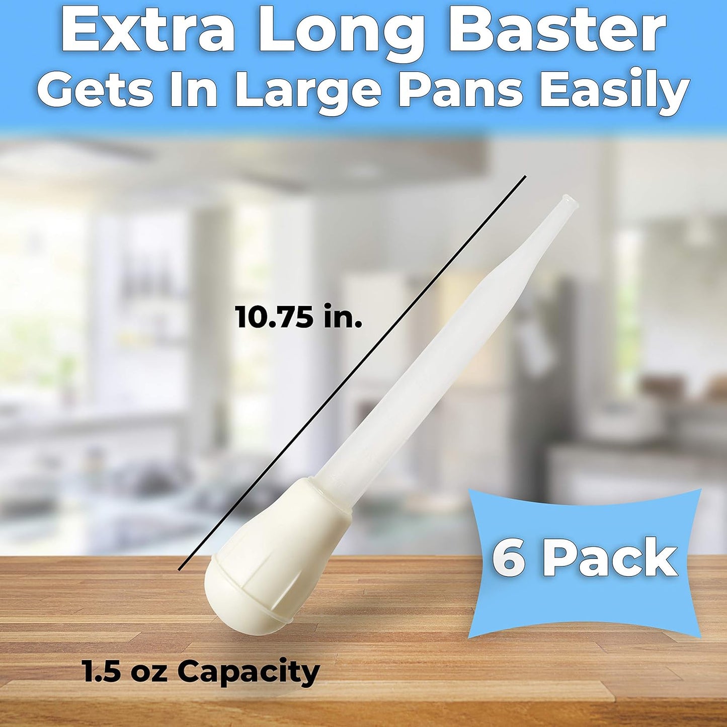 BPA Free, Pro Grade Turkey Baster 6 Pack. Extra Large 11 Inch Bulb Basters with Measuring Lines Perfect for Cooking Juicy, Tender Meat. Best Plastic Suction Basting Syringe, Kitchen Tools and Supplies
