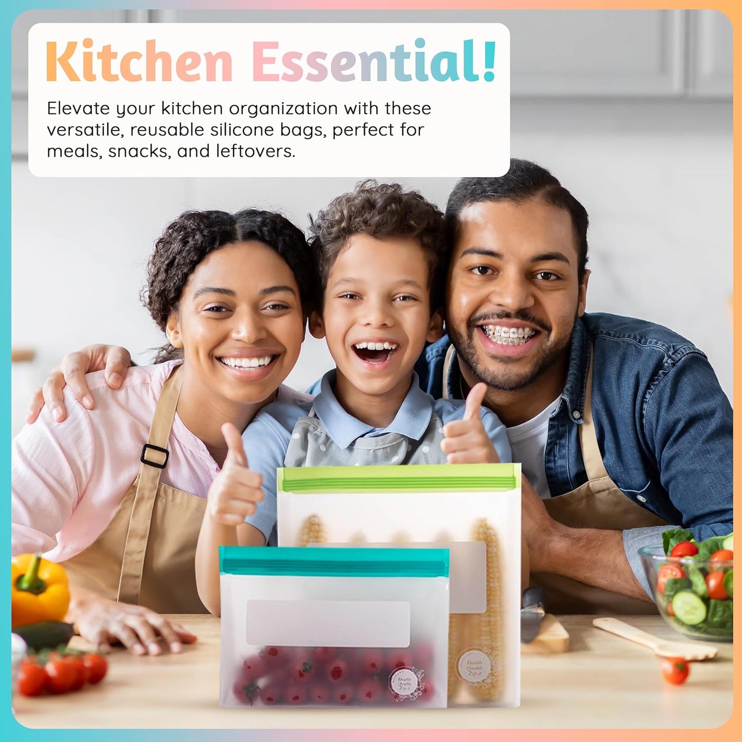 Reusable Silicone Food Storage Bags – 6-Pack Stand-Up, BPA-Free, Freezer, Dishwasher Safe & Eco-Friendly – 6 Gallon Bags – Airtight Leakproof, Organization and Storage Baggies (Multicolor (Green))