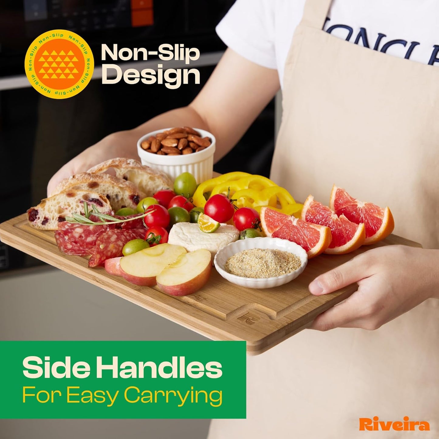 Riveira Brown Bamboo Wood Cutting Board – Versatile And Durable: Set Of 2 Pcs Rectangular Wooden Cutting Board – Natural Wooden Cutting Boards For Kitchen Set – Complete Bamboo Wooden Chopping Board