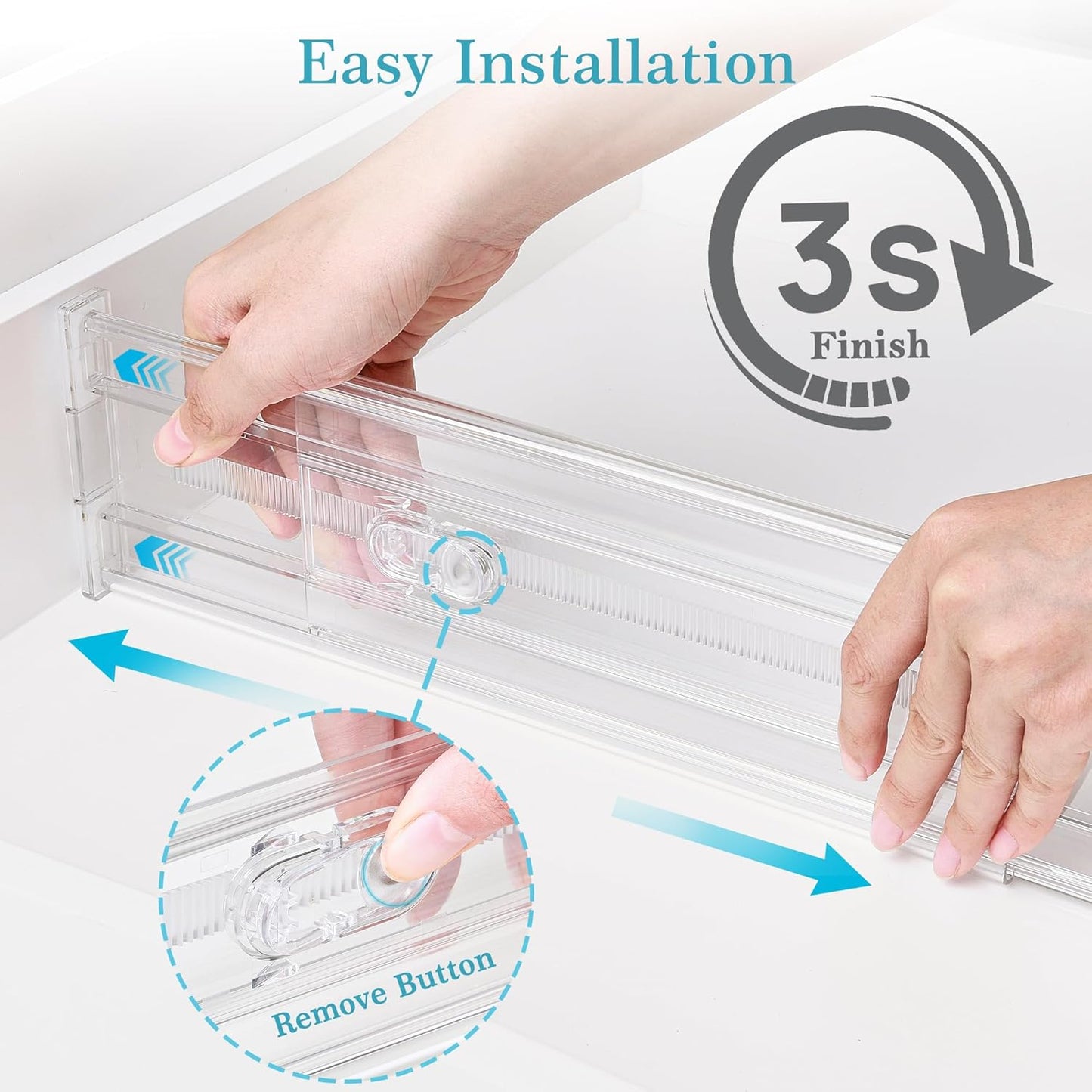 Vtopmart 8 Pack 4" Regular Upgrade Drawer Dividers for Clothes, 12.8"-22.3" Expandable Dresser Drawer Organizer, Clear Plastic Separators for Dresser, Baby Clothing, Underwear, Cosmetic, Toiletries