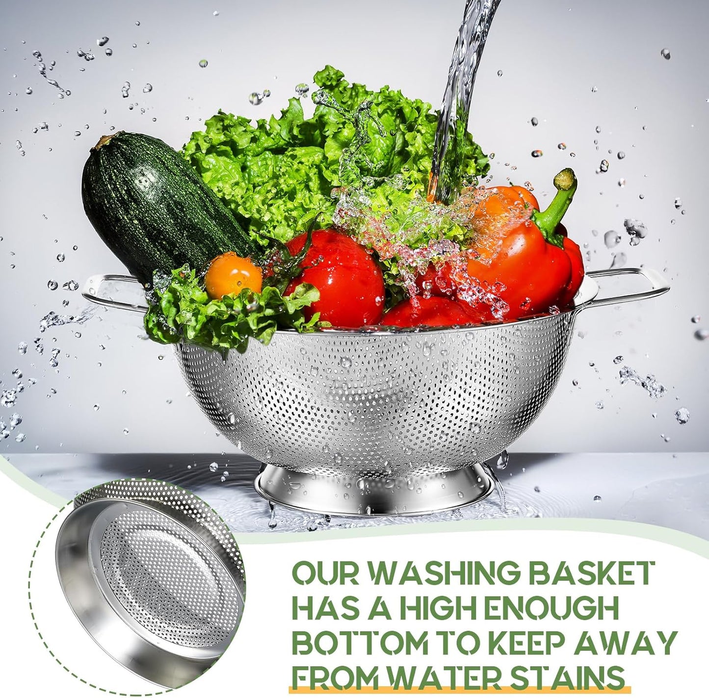 Bokon 3 Pcs Stainless Steel Colander Set Colander Bowl and Sieves 1/3/5 Quart Metal Mesh Strainer Net Basket with Handles Food Spaghetti Strainer for Kitchen Draining Pasta Rinsing(Silver)