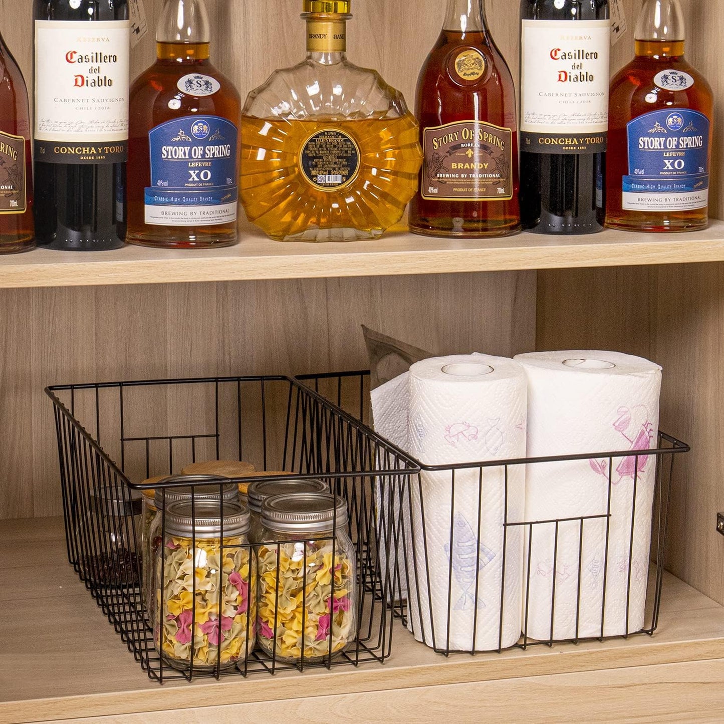 16inch Freezer Wire Storage Organizer Baskets, Household Refrigerator Bin with Built-in Handles for Cabinet, Pantry, Closet, Bedroom