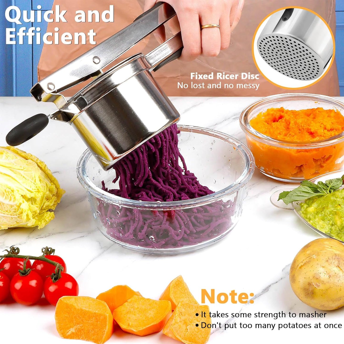 KAYCROWN Potato Ricer, Heavy Duty Stainless Steel Potato Masher and Ricer for Mashed Potatoes Tool, Lemon Squeezer