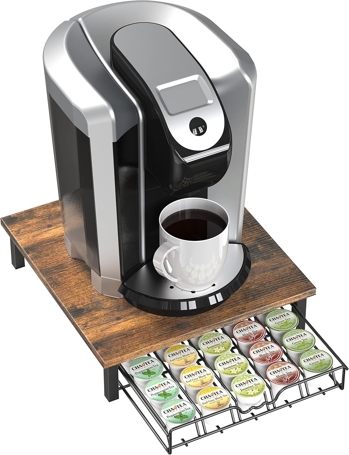 DecoBrothers K-Cup Holder Drawer for 30 Coffee Pods Storage, Rustic Brown