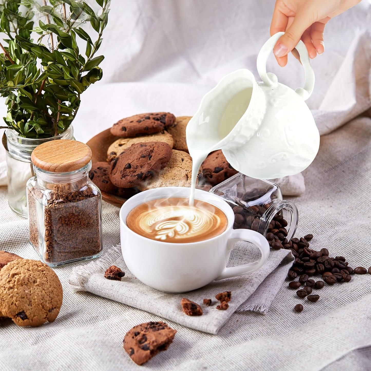 Ceramic Sugar and Creamer Set, Cream Pitcher Sugar Bowl with Lid and Spoon, Sugar and Creamer Container for Coffee Bar (4)