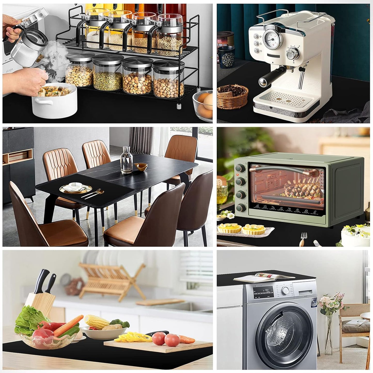 Ewen 25.6x17.7in Large Silicone Kitchen Counter Mat, 2mm Thick Heat Resistant Countertop Protector, Baking Silicone Mat under Air Fryer Toaster Oven Microwave Coffee Maker Cutting Board Drill Black