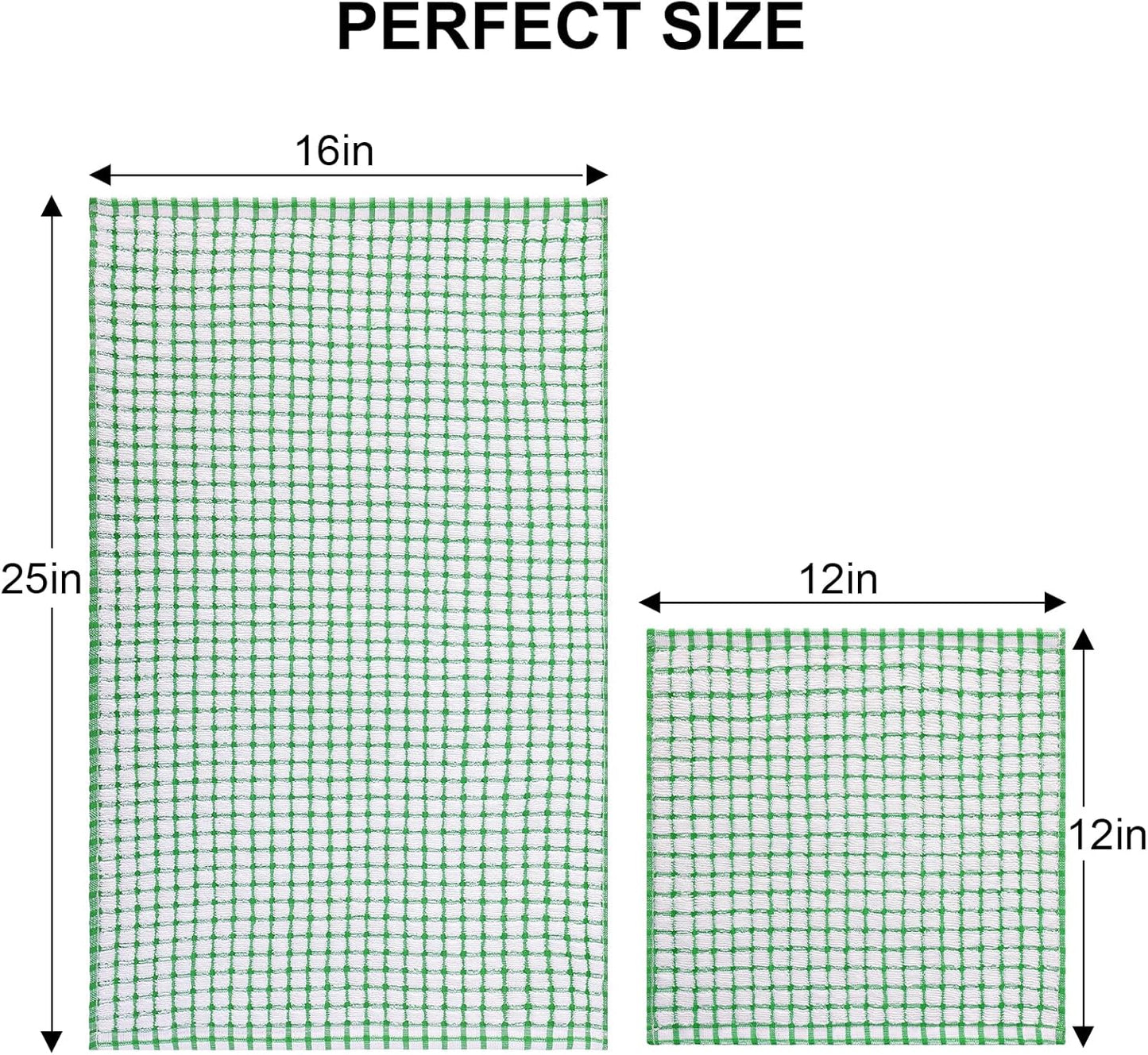 Kitinjoy Cotton 12 Pack Kitchen Towels and Dishcloths Sets, 16 x 25 Inch & 12 X 12 Inch Dish Towels Bulk, Super Soft and Absorbent Hand Towels for Kitchen Drying, Green