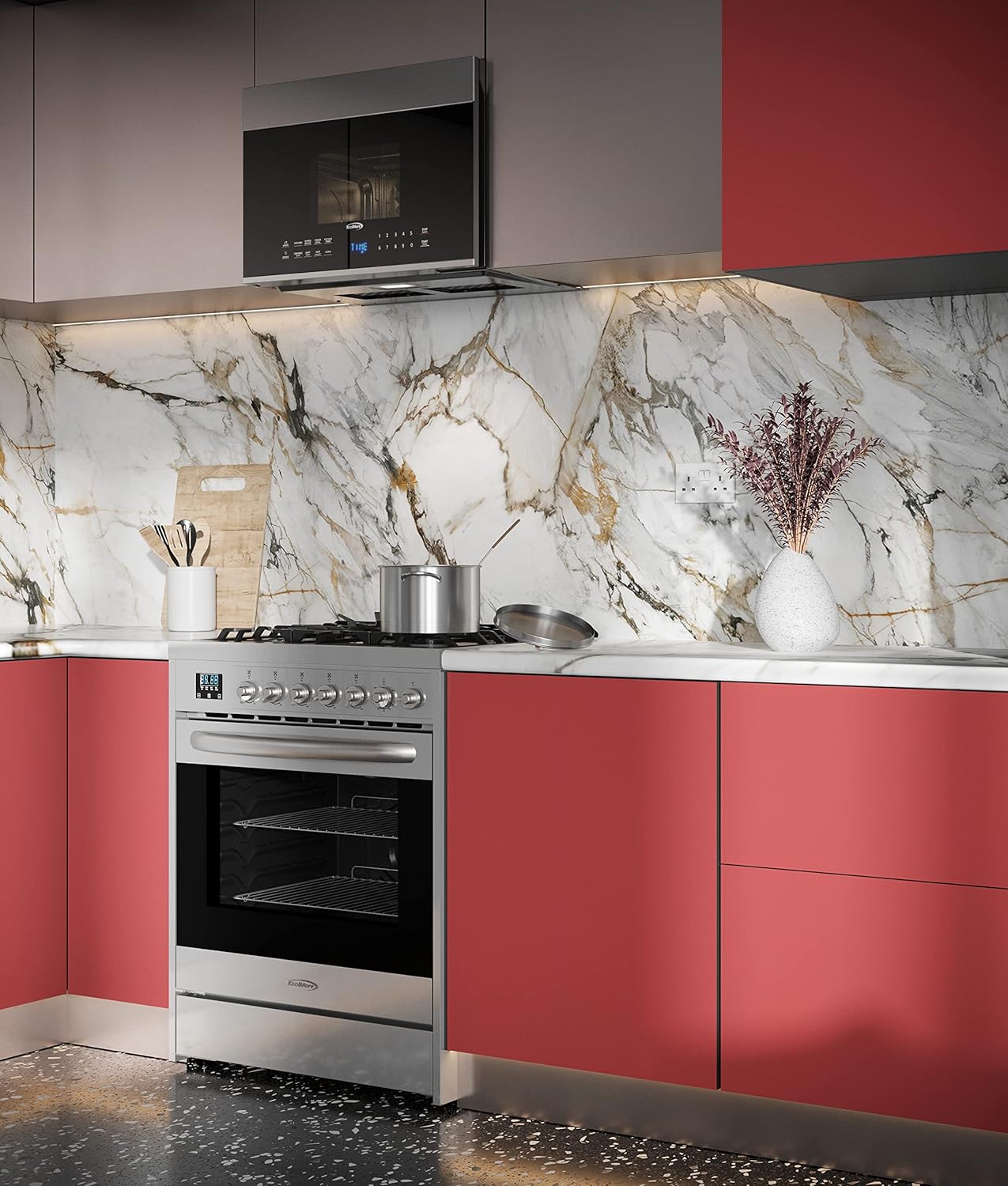 KoolMore KM-MOT-OP1SS 24 inch Over The Range Stainless Steel Microwave, 300 CFM Vent Hood Function cu.ft, 24 in/1.3 Cu. Ft, Black