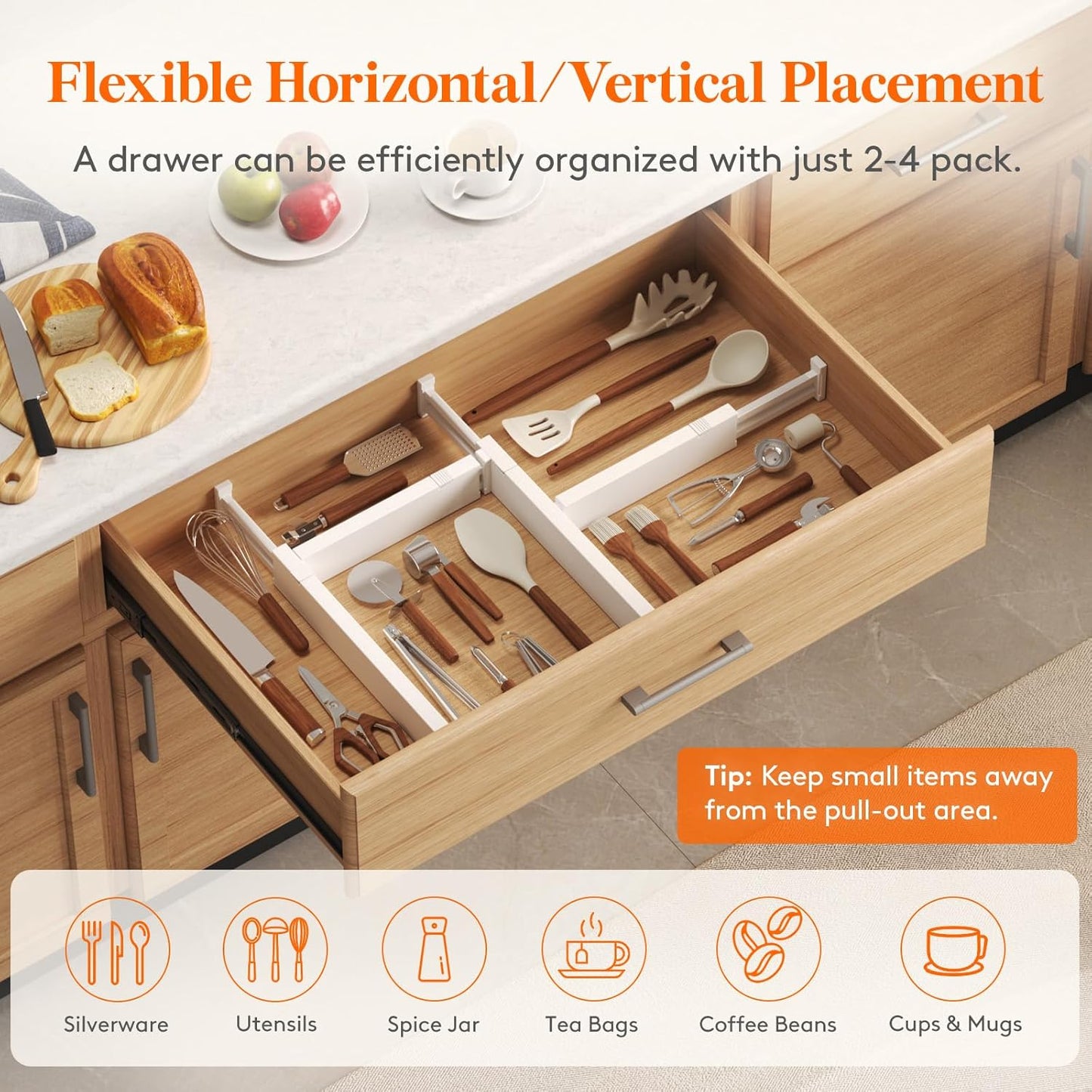 Lifewit 8 Pack Kitchen Drawer Dividers 2.36" High, 16"-22" Adjustable Drawer Organizer for Utensils/Clothes/Makeup, Plastic Expandable Separators in Dresser/Bedroom/Bathroom/Office Storage