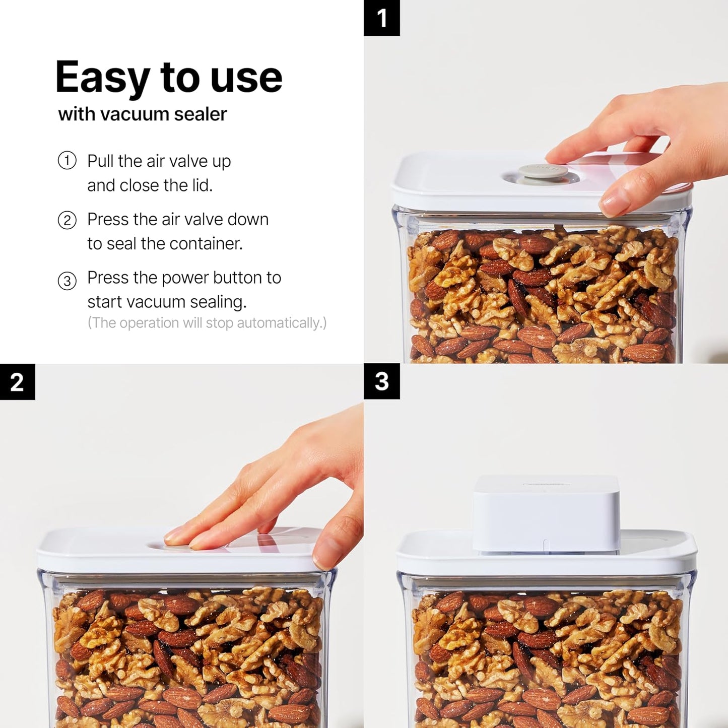 Premium Airtight Food Storage Containers, Mini Square 3pc/set(0.32qt), Smart One-Click Seal Lid, No Hinges, 100% Leak Proof, BPA-FREE, Dishwasher, Freezer & Microwave Safe