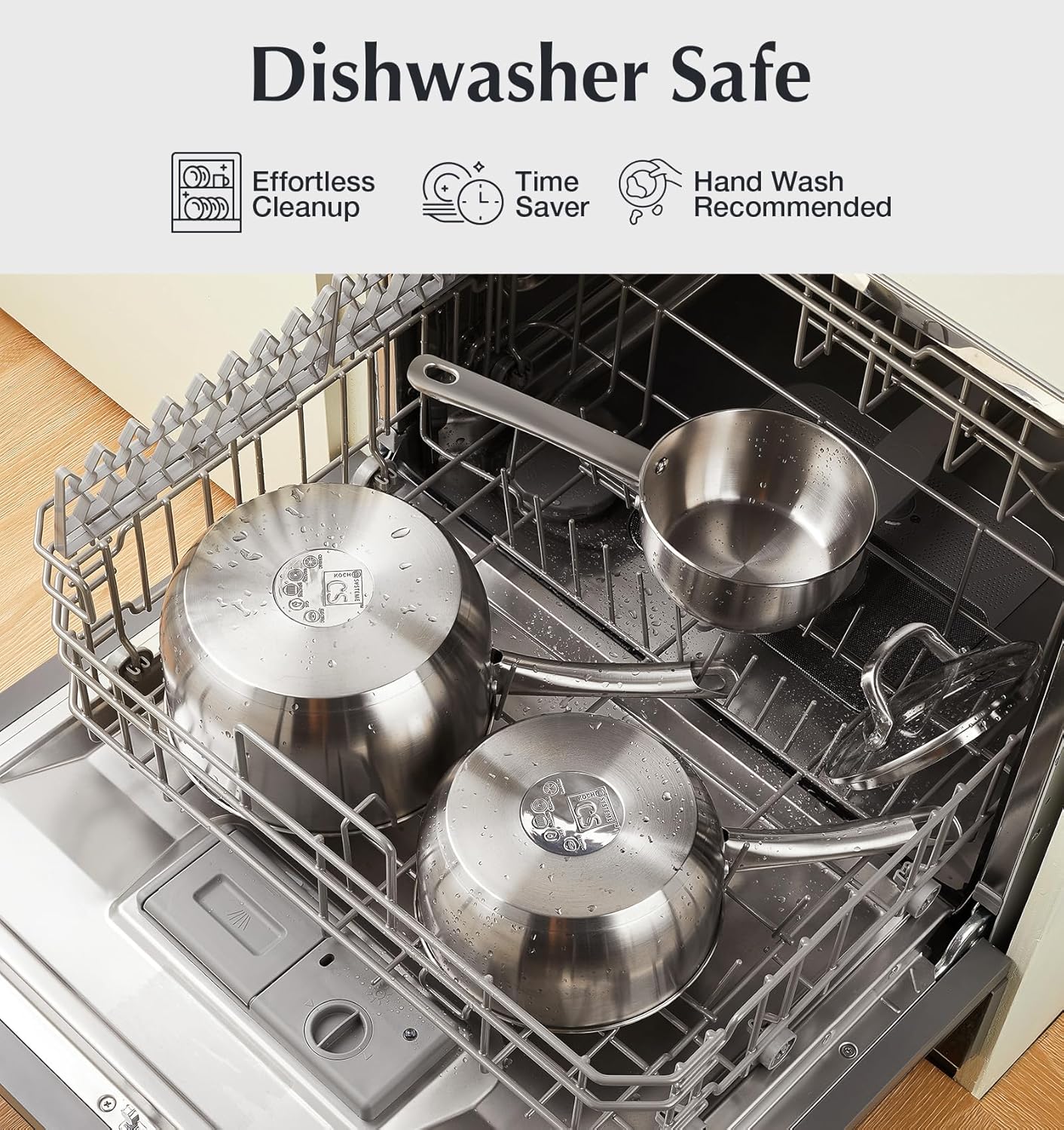 KOCH SYSTEME CS Stainless Steel Saucepan Set, 1 Quart & 2 Quart Sauce Pan Sets with Lid, Premium Sauce Pan Sets, Induction Saucepans, Stainless Steel Pot Set, Steel Sauce Pots, Oven Safe