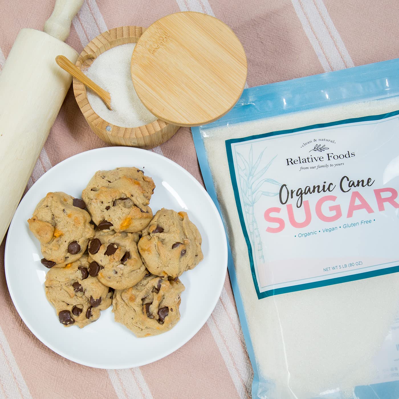 Organic Cane Sugar Crystals (5lb sugar packet) - Preservative & bone-char free, vegan food sugar substitute, gluten free, Non-GMO, fine natural sugar sweetener for cooking, beverages, & more