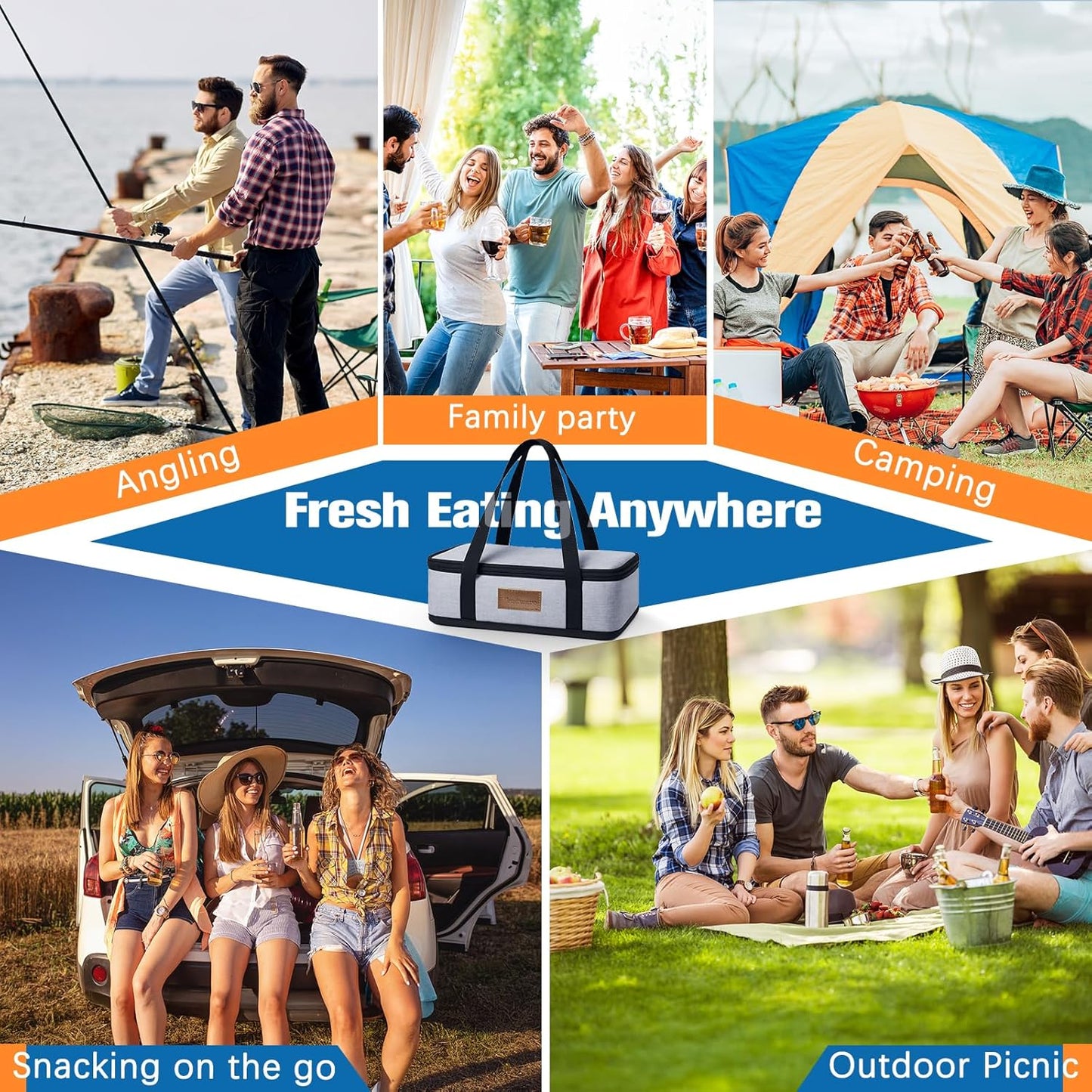 Chilled Portable Snackle Box Container with Reusable Ice Pack Bonus Insulated Bag 2Dip Container Divided Serving Tray Beach Essentials for Charcuterie Road Trip Picnic Family Party (Lime Green)