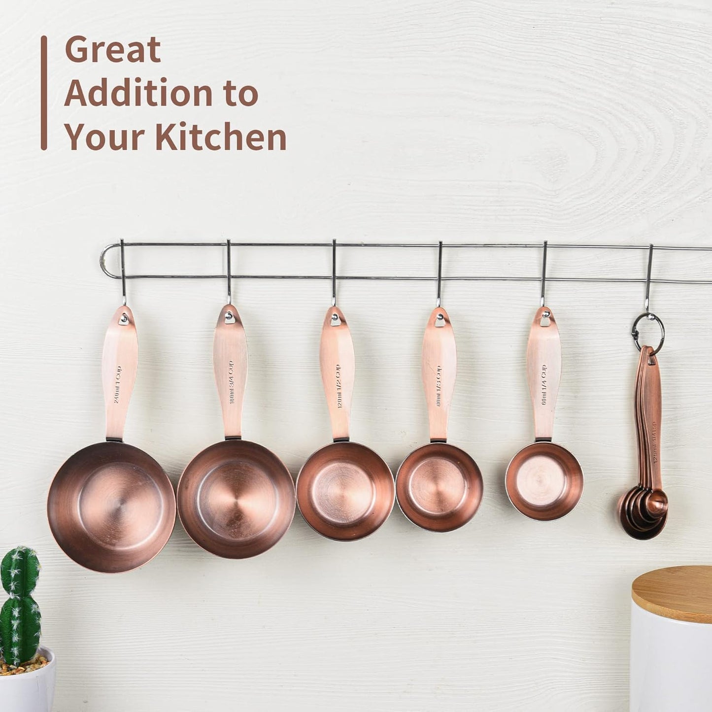 Copper measuring cups and spoons set,Includes 5 Copper Measuring Cups and 5 Measuring Spoons and Measure Ingredient Leveler and Rings(copper)
