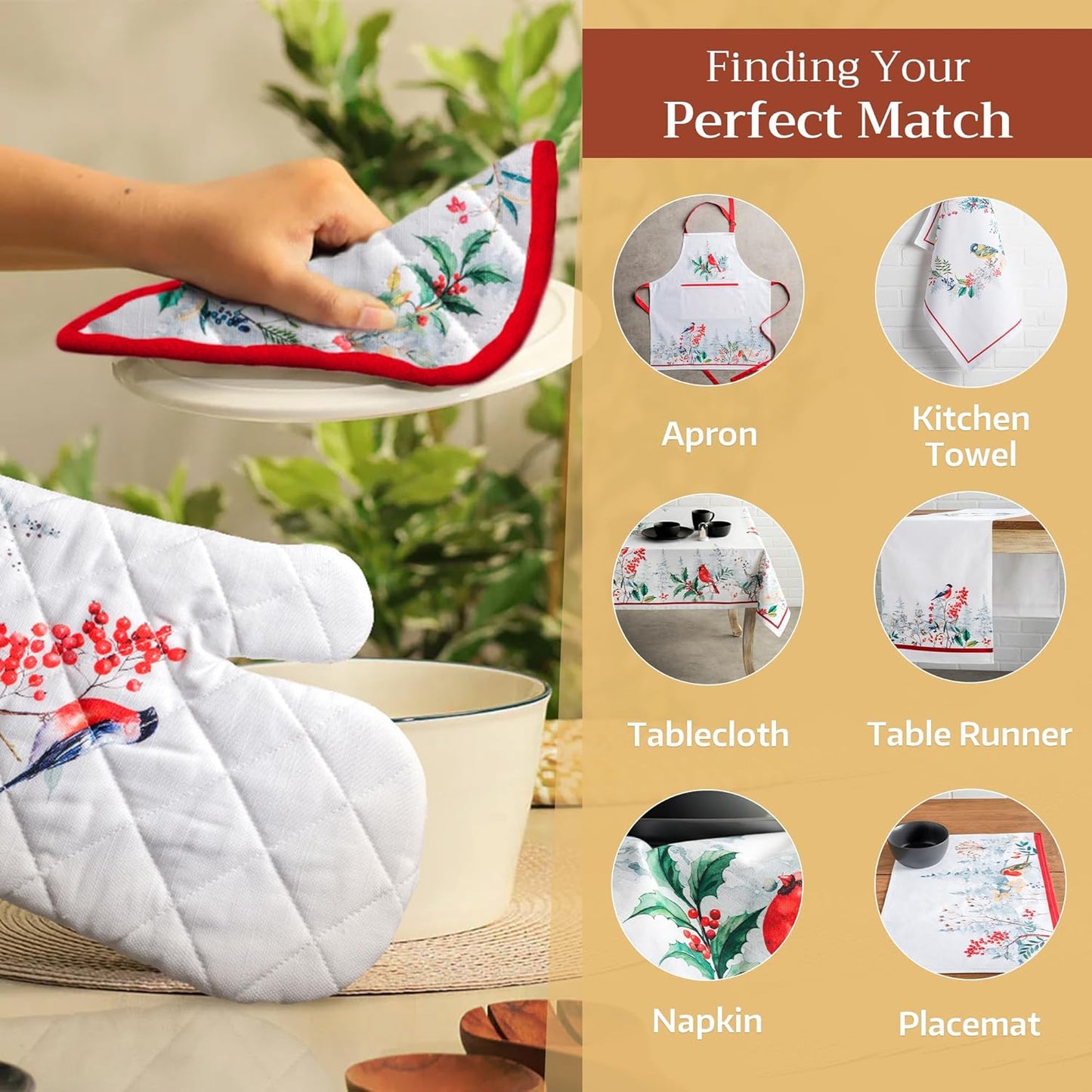 Maison d' Hermine Pot Holders Set 100% Cotton Heat Resistant Potholders 8" x 8" Hot Pads with Loop BBQ, Cooking, Baking, Grilling, Kitchen, Handling Hot Pans (Pack of 2, Morzine)