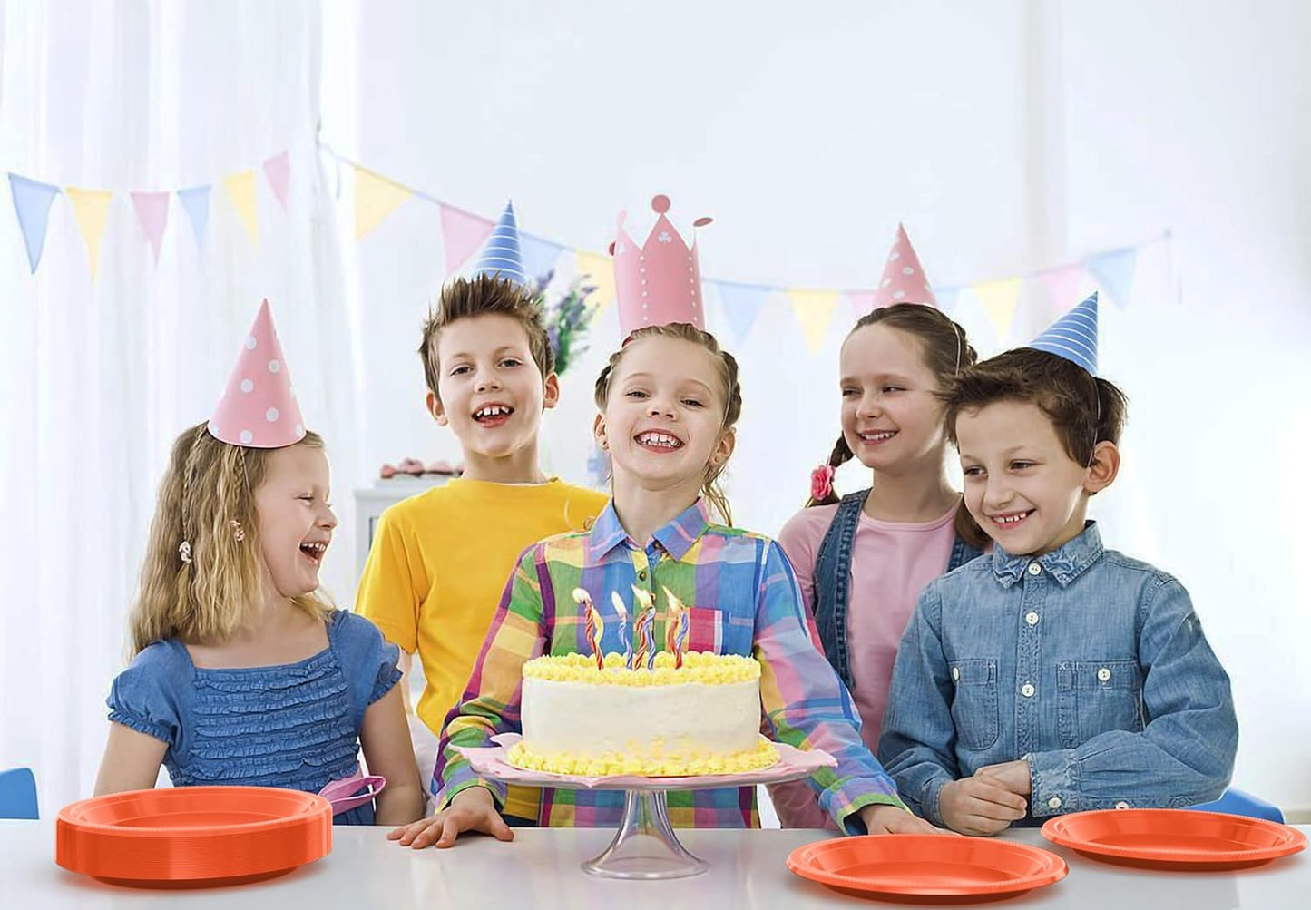 Exquisite Party Solids Orange Plastic Plates For Party 10" Orange Disposable Plates Heavy Duty Supplies 100 Pcs Plastic Dinnerware Sets Heavy Duty 350 GSM Disposable Dinnerware Set